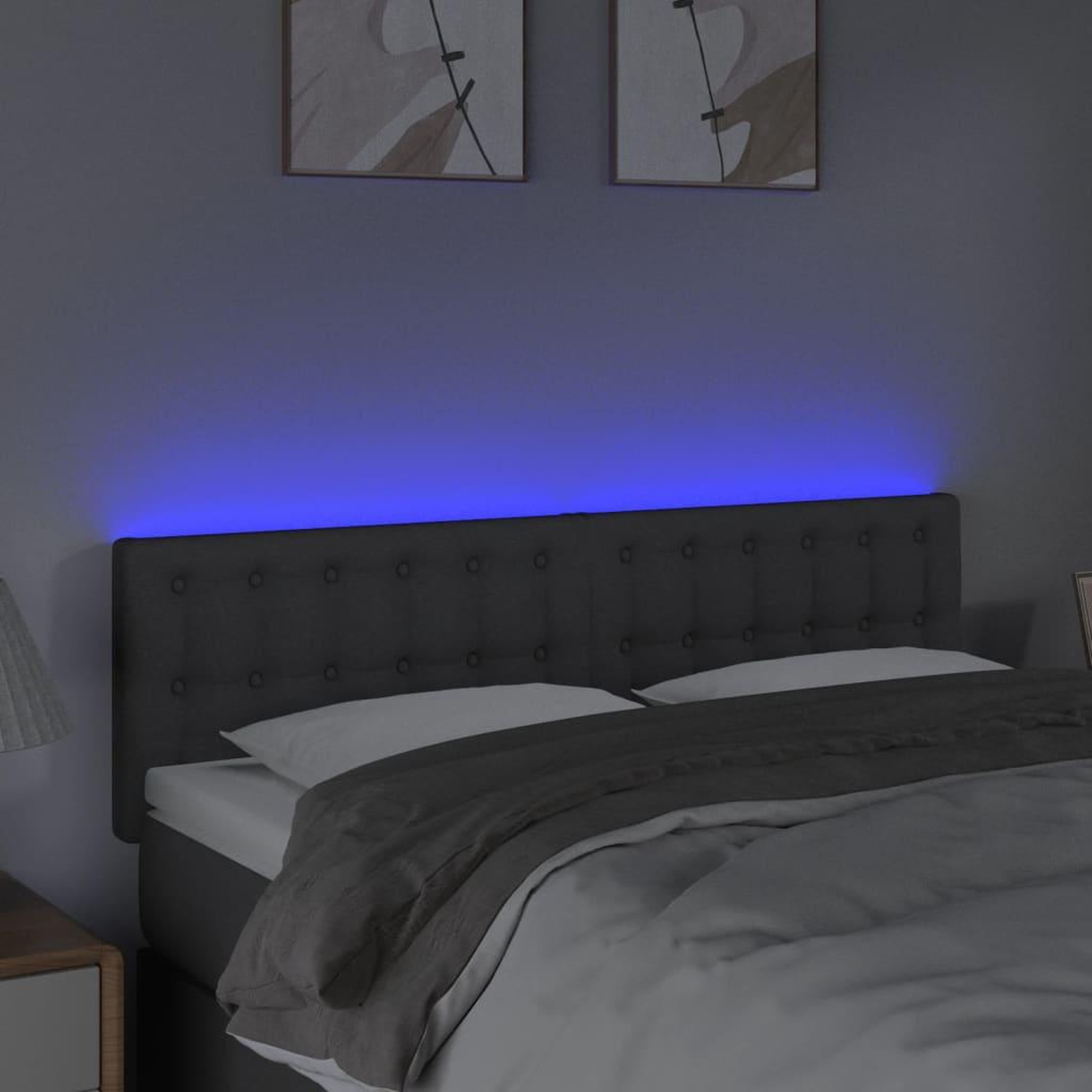 Voir la diapositive 3 : VIDAXL Tete de lit a LED Gris fonce 144x5x78/88 cm Tissu
