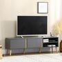 Voir la diapositive 4 : HOMCOM Meuble TV banc TV 2 portes 2 niches design scandinave panneaux particules gris aspect bois clair