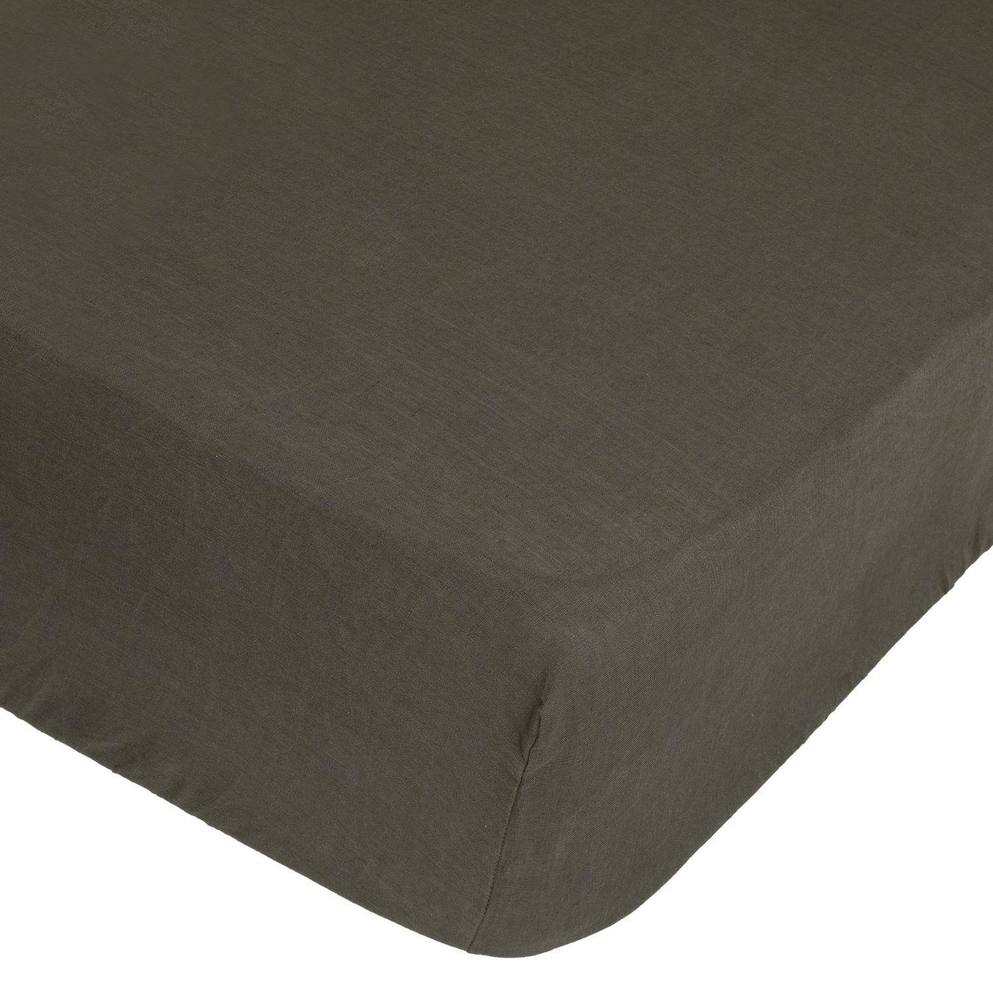 ATMOSPHERA Drap Housse bonnet 30 cm 100% Lin 160x200 cm - Vert Kaki