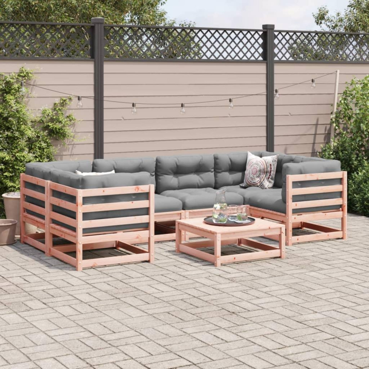 VIDAXL Salon de jardin 7 pcs et coussins bois massif sapin de douglas