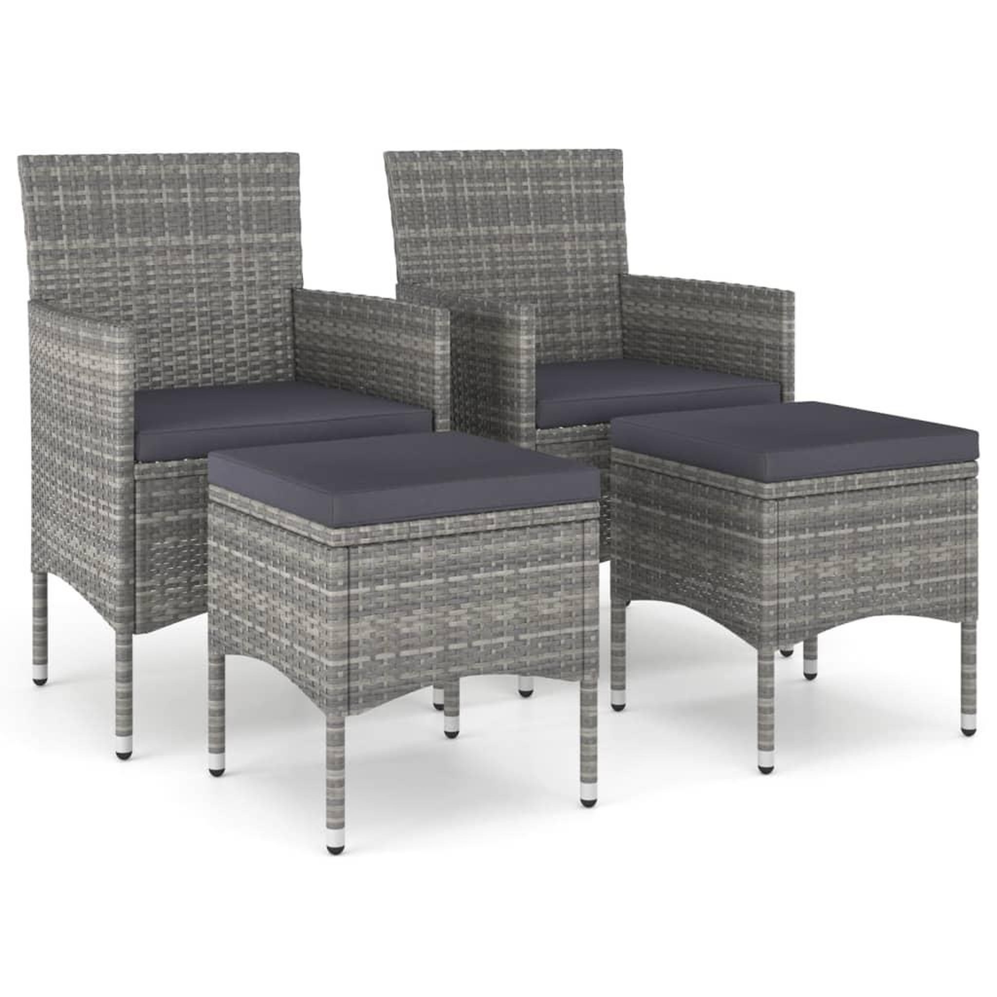 Voir la diapositive 2 : VIDAXL Jeu de chaise et tabouret de jardin 4 pcs Resine tressee Gris