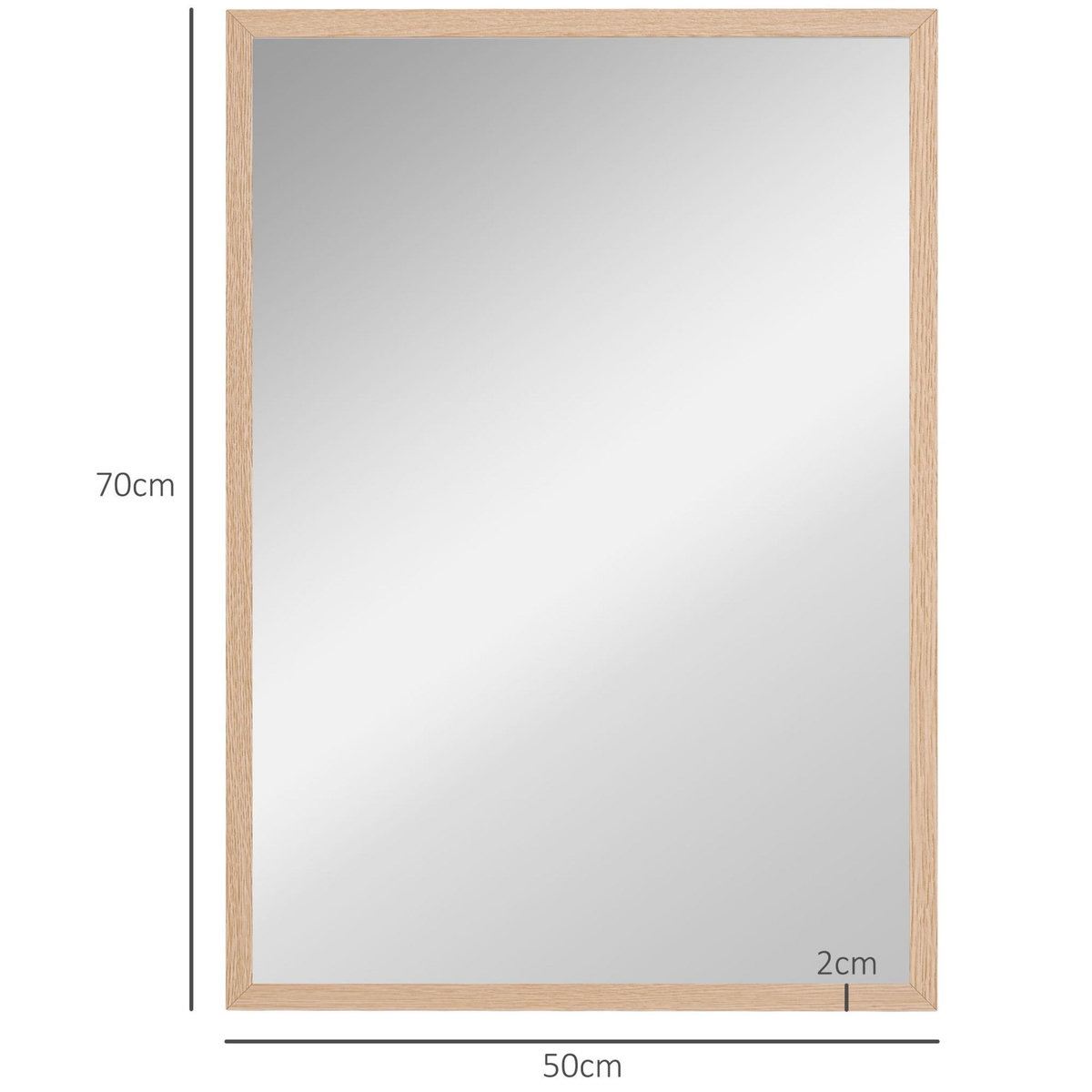 HOMCOM Miroir mural rectangulaire dim. 50L x 70H cm cadre MDF aspect bois clair