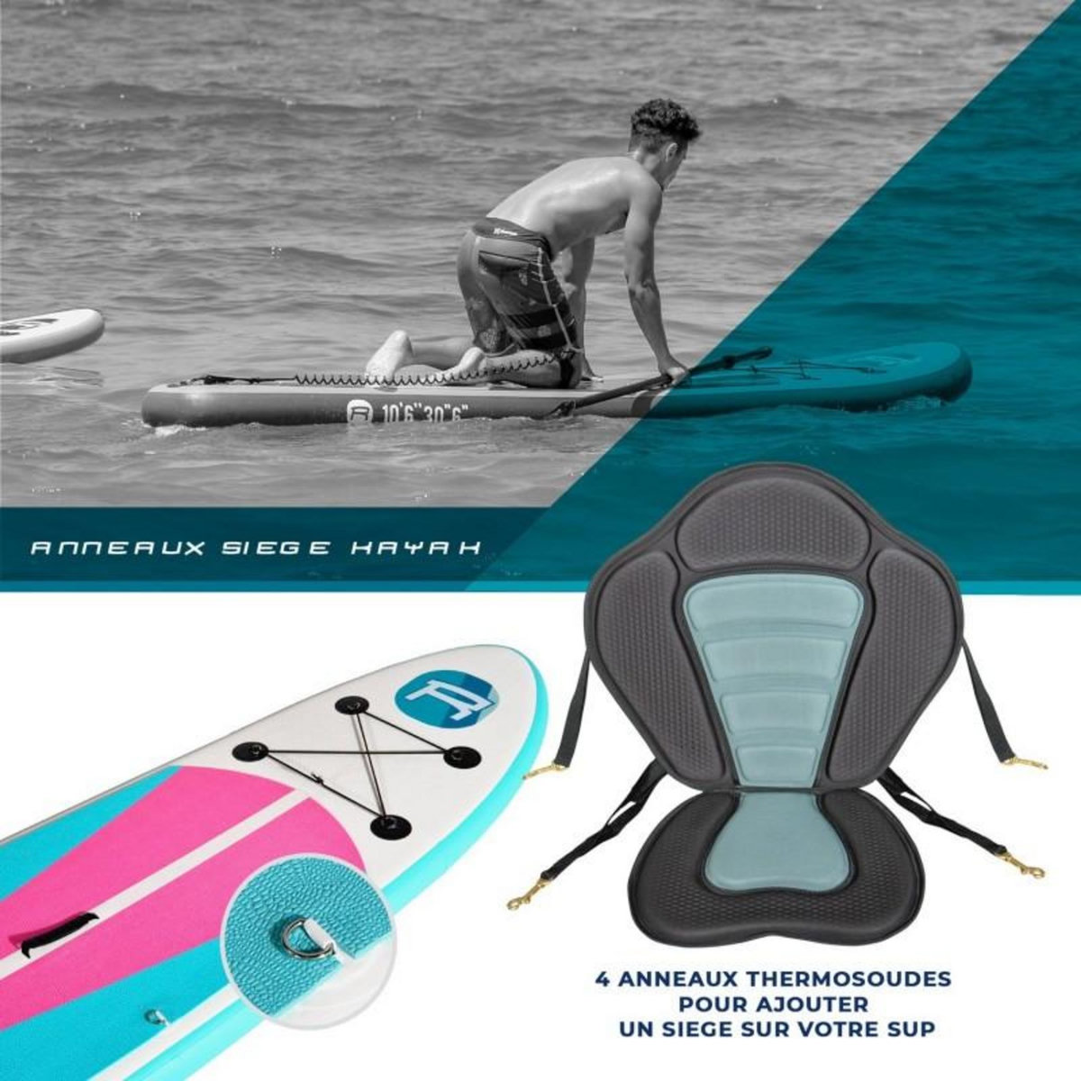 ROHE Stand Up Paddle Gonflable INDIANA PINK 9'9'' (297cm) 30'' (76cm) 4'' (10cm) avec Pompe, Pagaie, Leash et Sac de transport