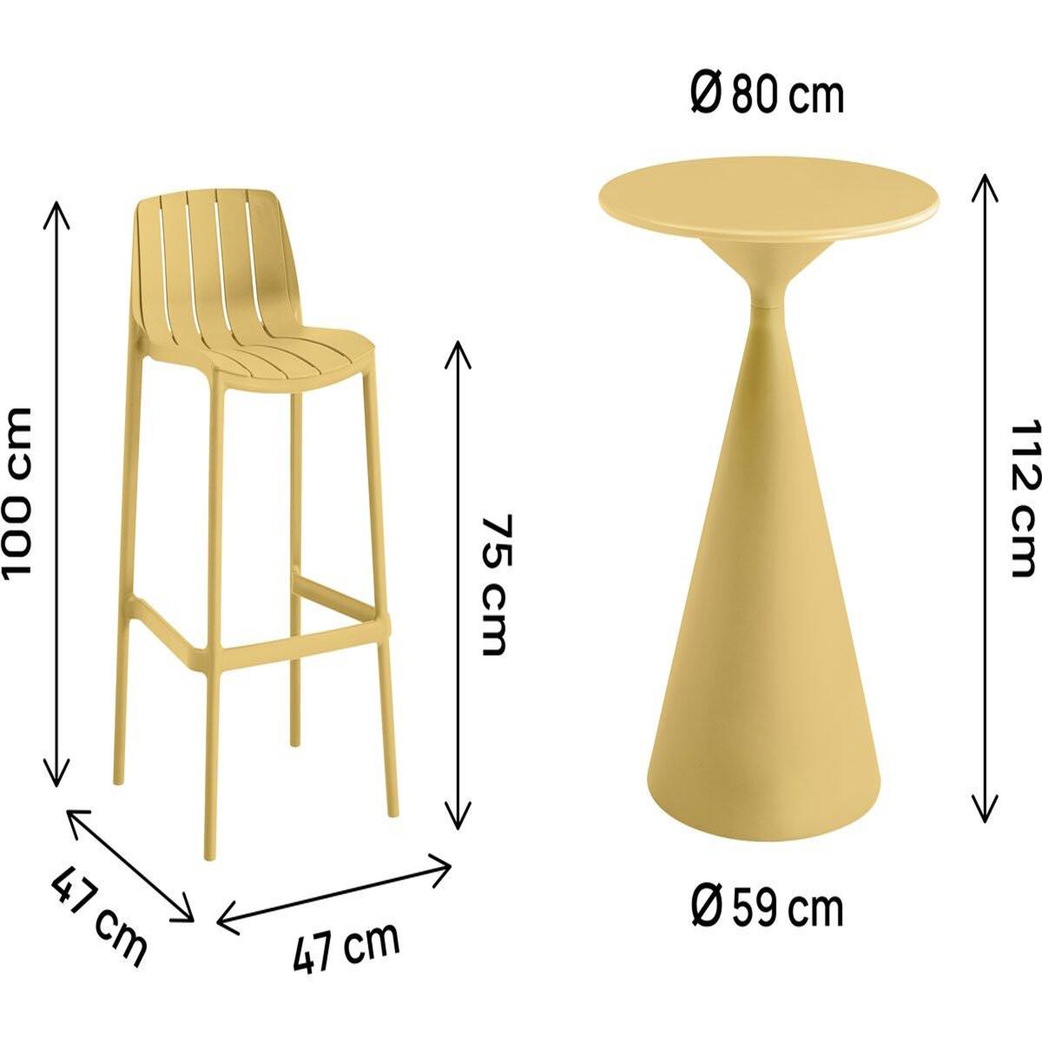 Voir la diapositive 3 : Habitat et Jardin Table et chaises hautes de bistrot empilables  vaena  - 2 places - jaune