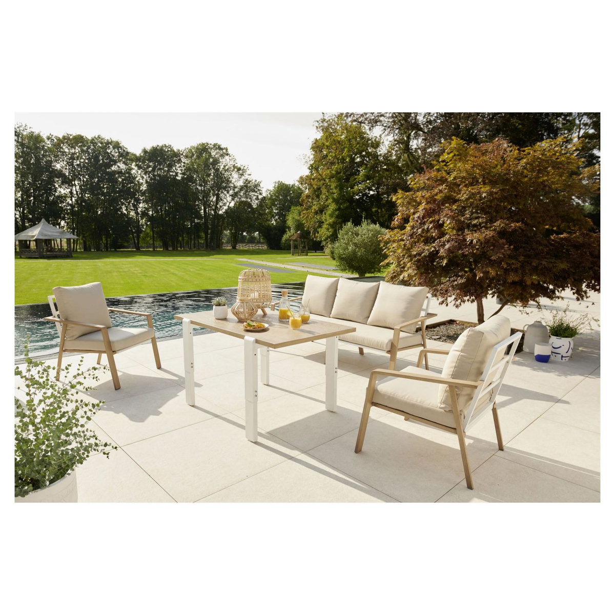 GARDENSTAR Salon bas de jardin - 6 places - Aluminium - Imitation bois