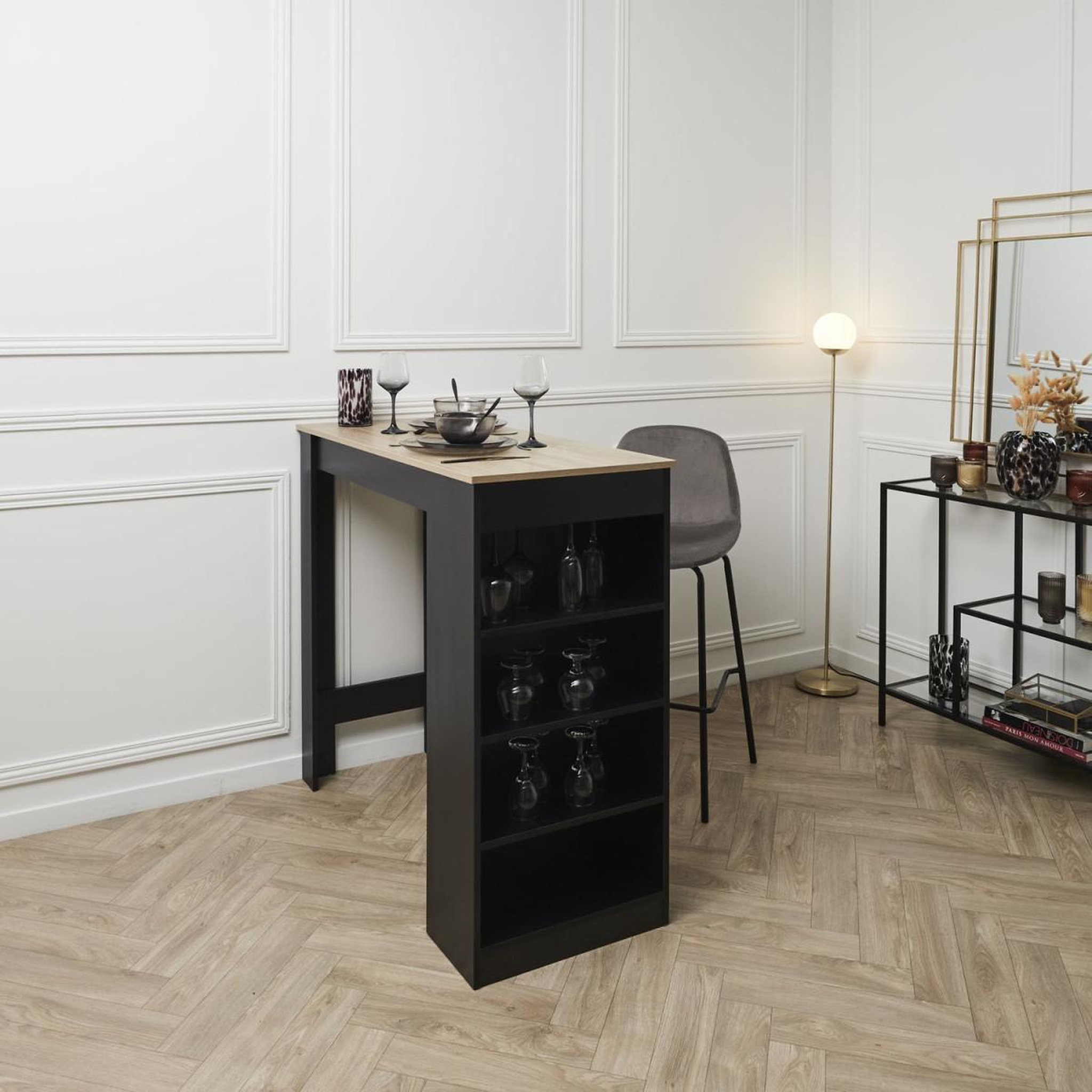 Voir la diapositive 5 : The Home Deco Factory Lot de 2 chaises de bar velours  giulia  100cm gris