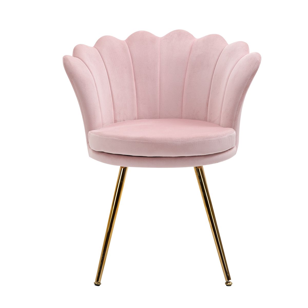 HOMCOM Chaise coquillage chaise design pieds métal dorés effilés velours rose poudré