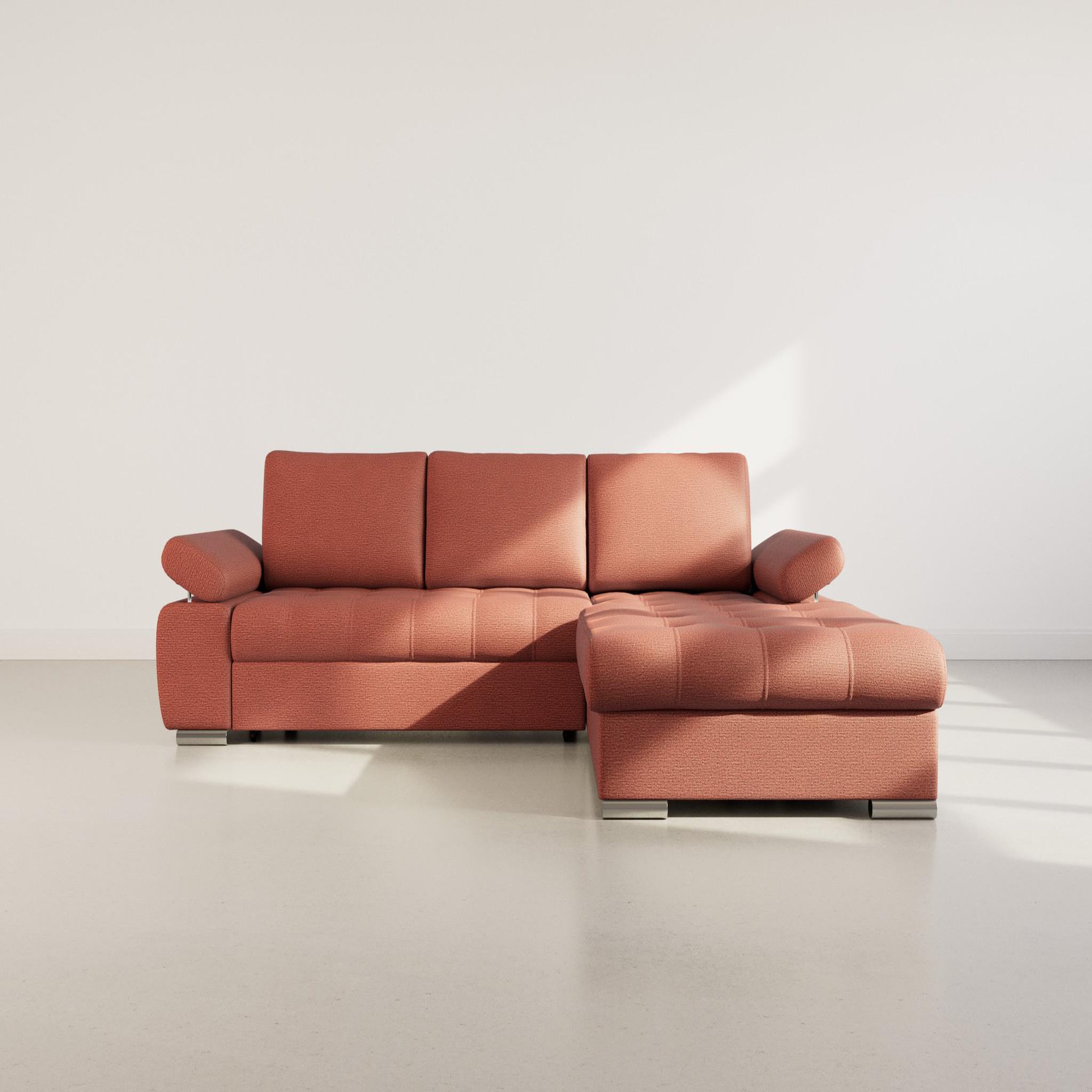Voir la diapositive 6 : BEST MOBILIER Bianca - canapé d'angle droit 4 places convertible avec coffre en tissu texturé