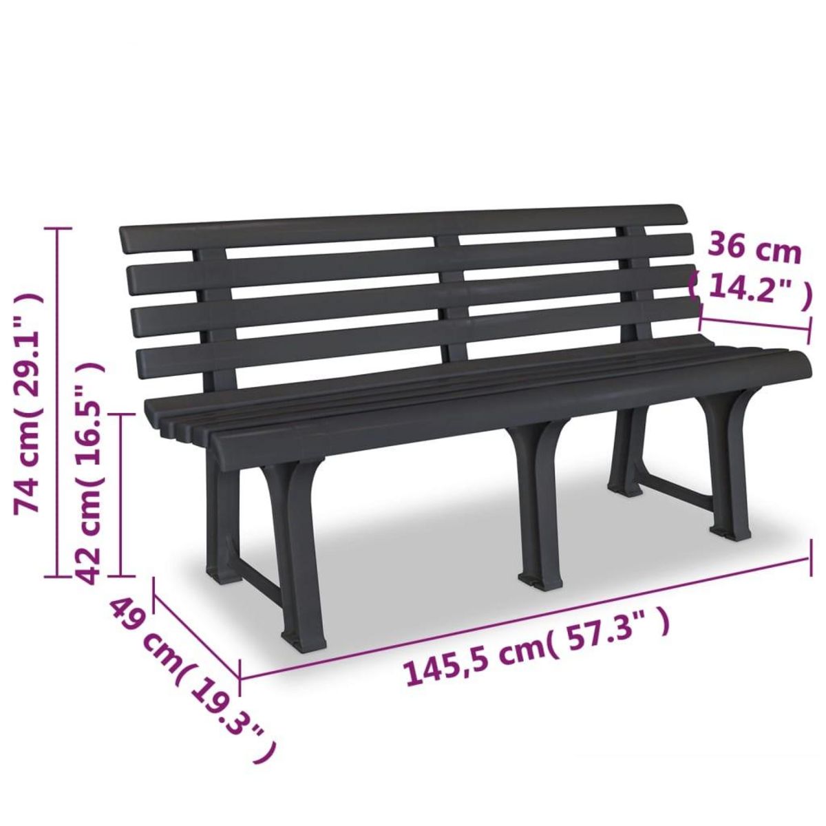 VIDAXL Banc de jardin 145,5 cm plastique anthracite