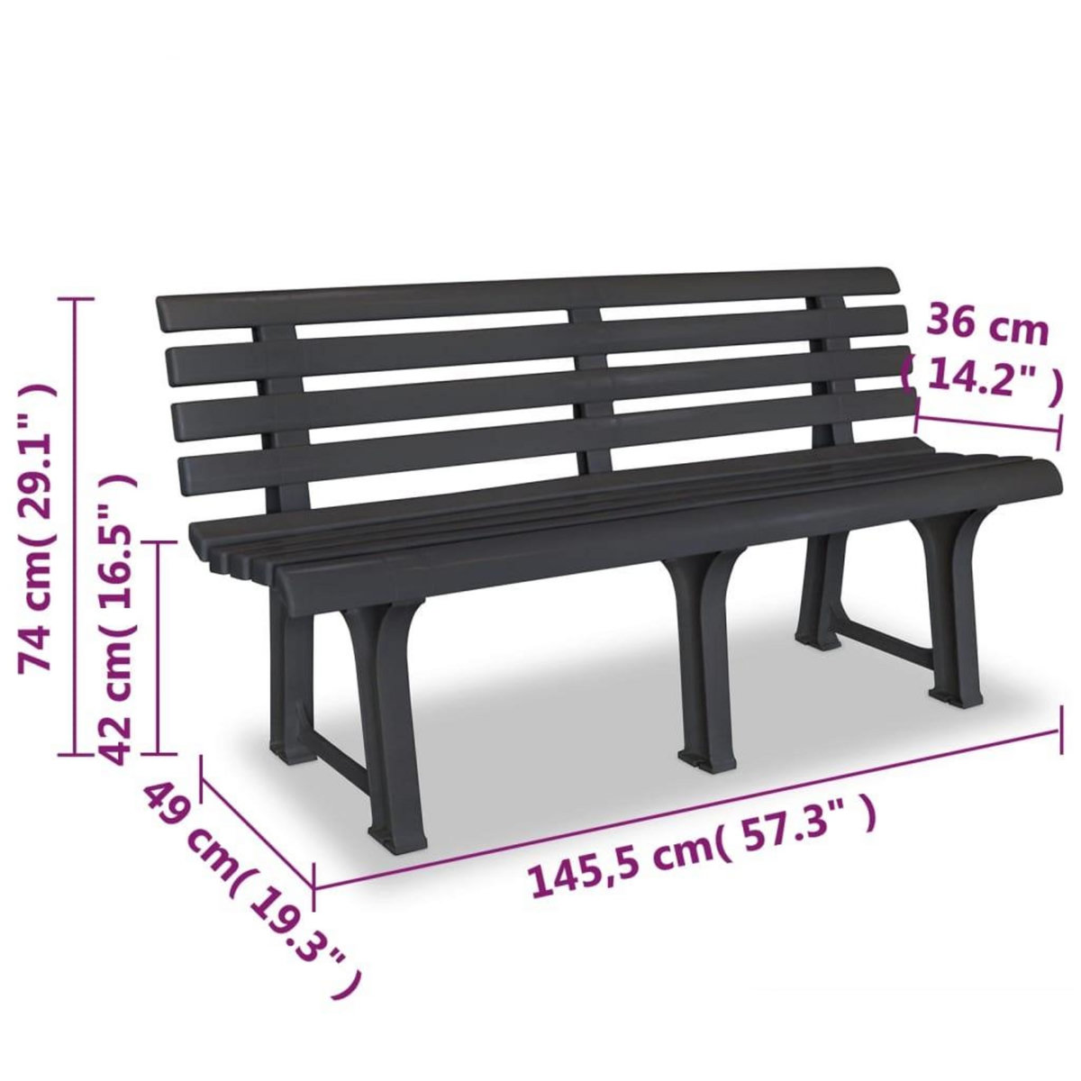 VIDAXL Banc de jardin 145,5 cm plastique anthracite