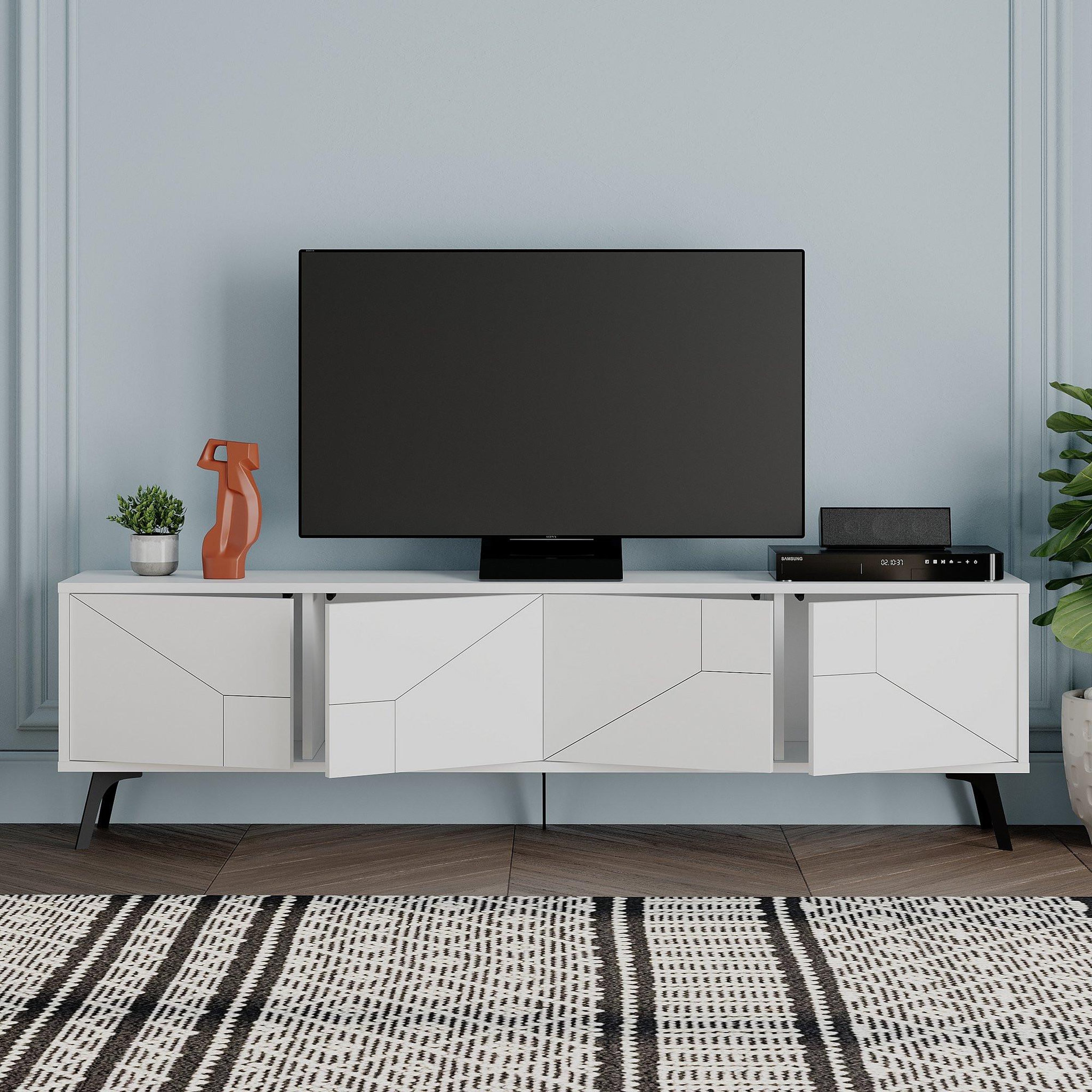 Voir la diapositive 4 : Habitat et Jardin Meuble tv en bois  dune  - 180 x 29 x 50 cm - blanc