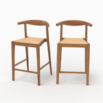 Rendez vous déco Lot de 2 chaises pour îlot central 64 cm en teck vernis et cannage-Alia