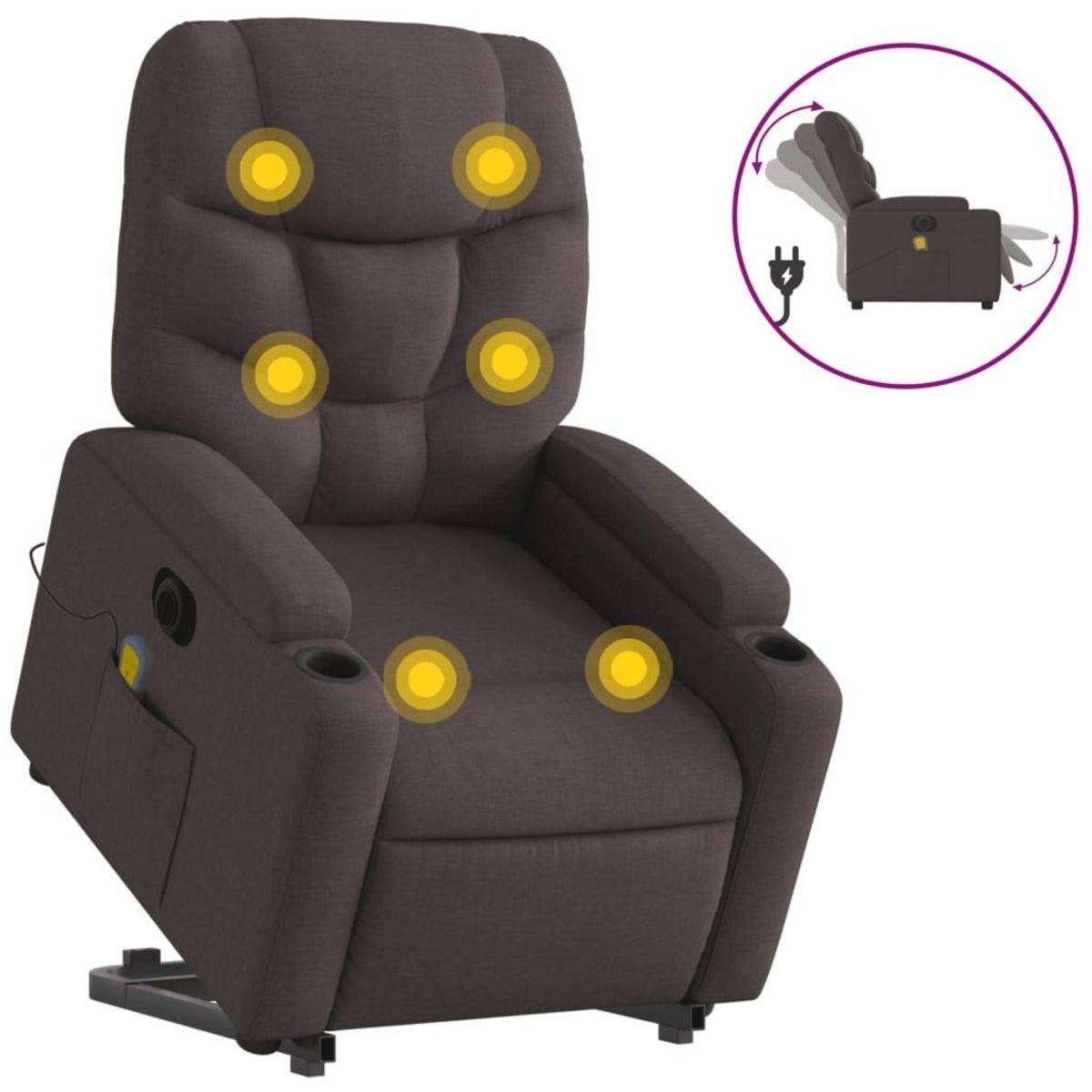 VIDAXL Fauteuil inclinable de massage electrique Marron fonce Tissu