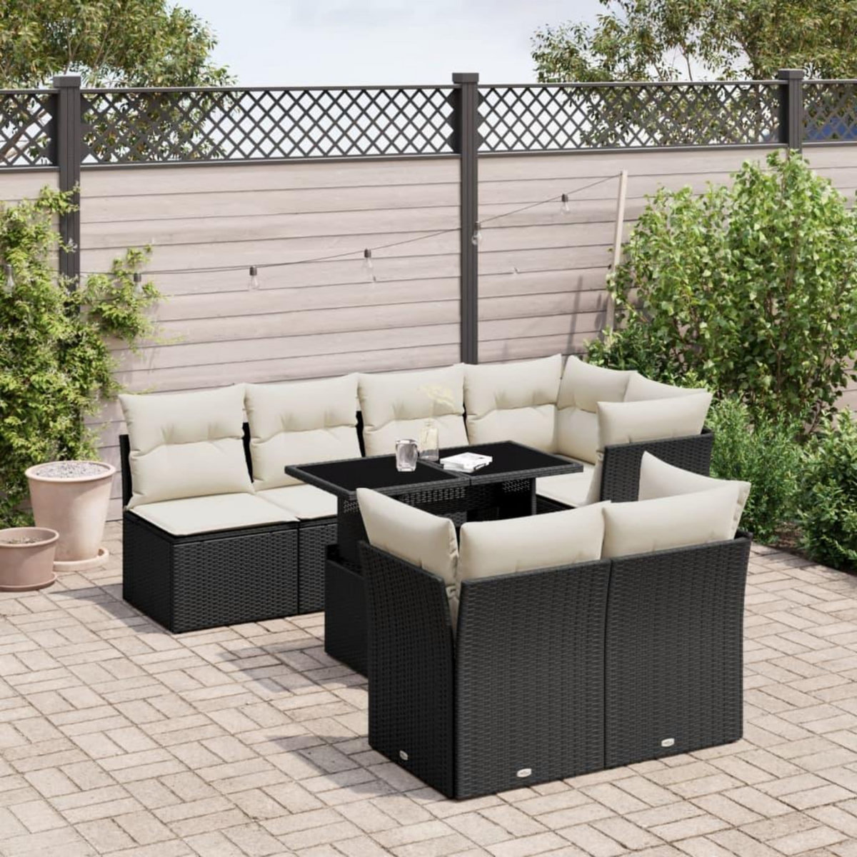 VIDAXL Salon de jardin 8 pcs avec coussins noir resine tressee