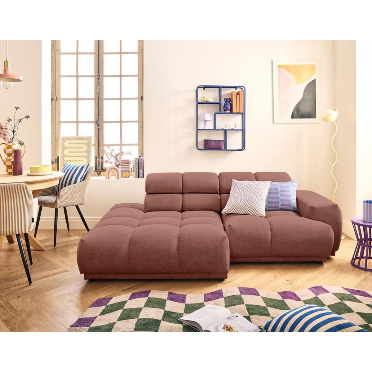 LISA DESIGN Matera - canapé d'angle gauche 3 places avec têtières réglables en tissu texturé