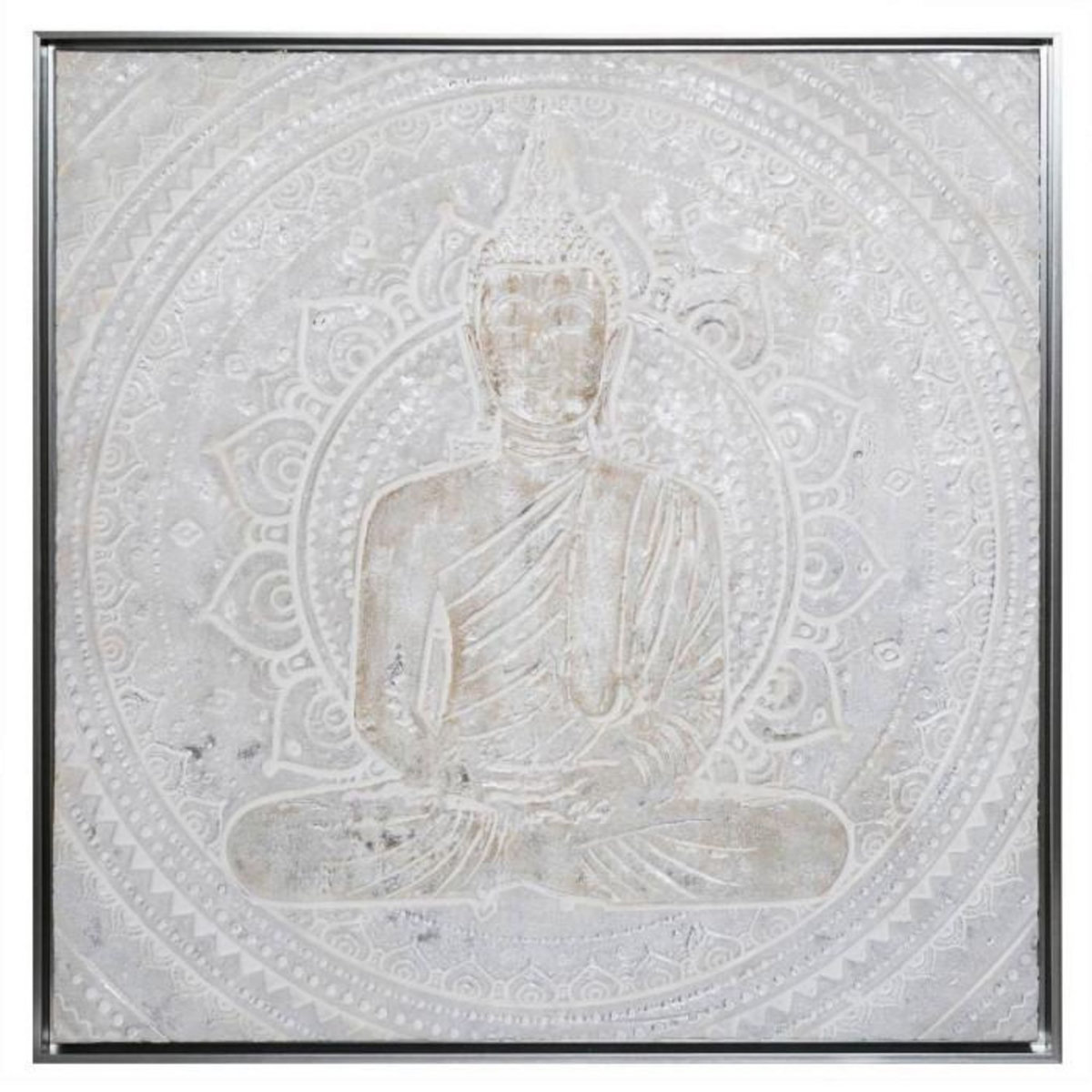 ATMOSPHERA Toile Peinte Carrée  Bouddha  78x78cm Argent