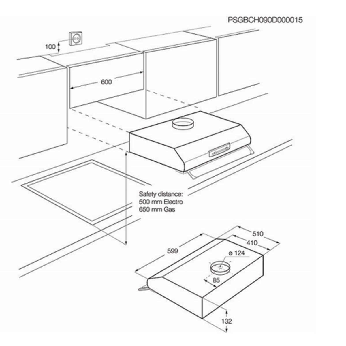 FAURE Hotte visière 60cm 368m3/h noir - fht6137b