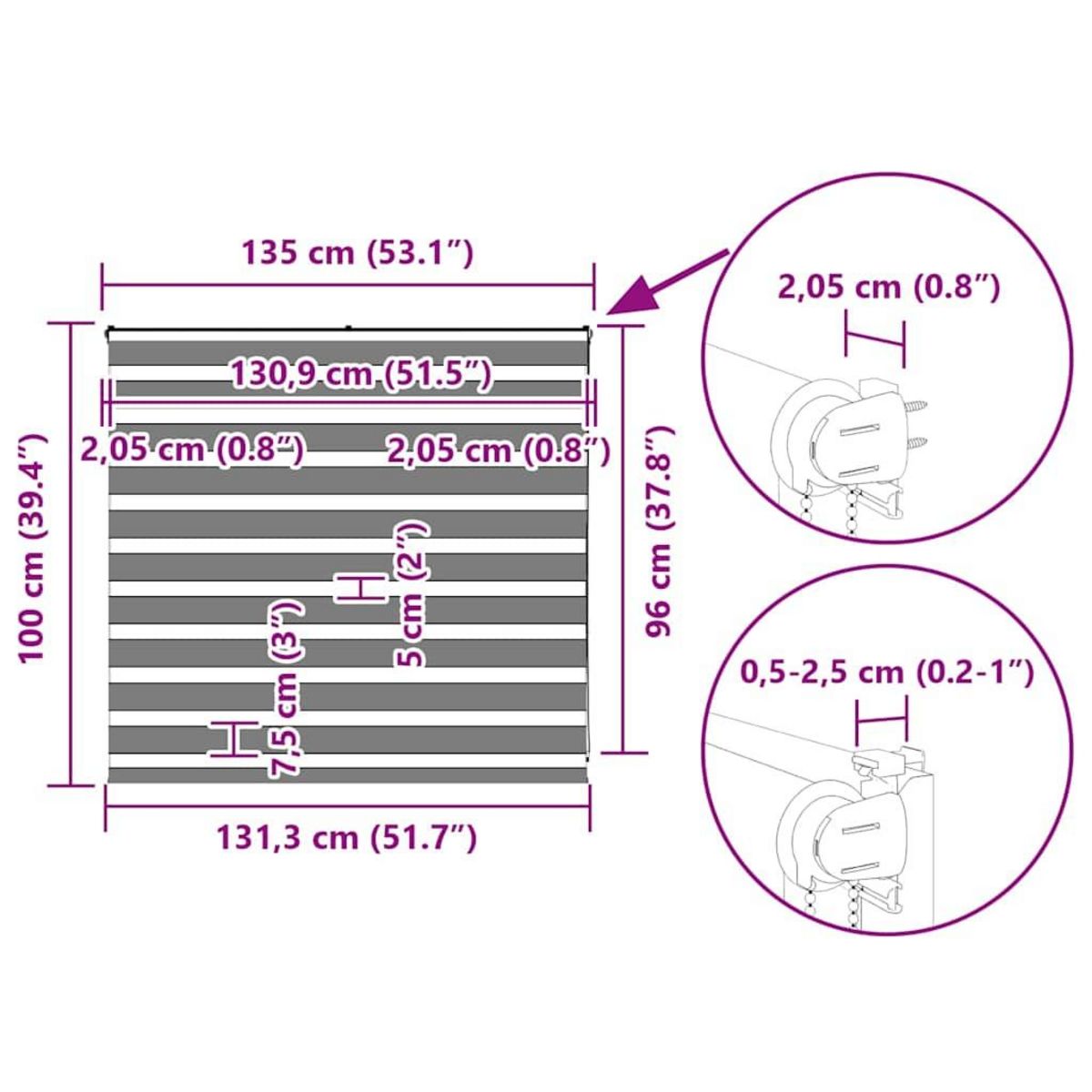 VIDAXL Store zebre gris clair largeur du tissu 130,9 cm polyester