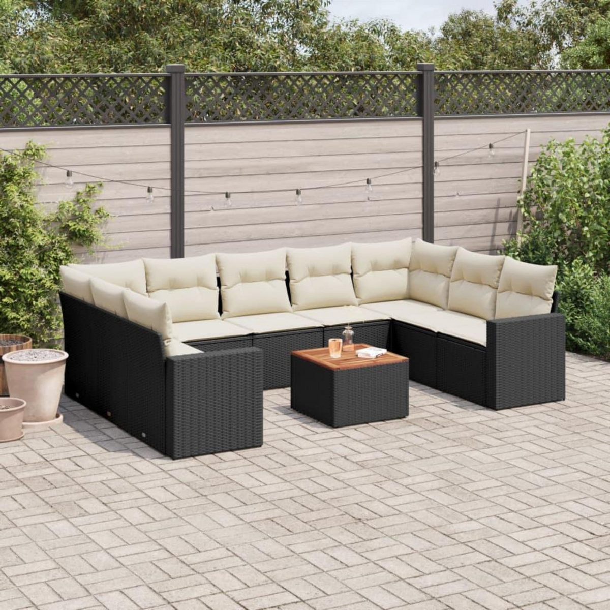 VIDAXL Salon de jardin 10 pcs avec coussins noir resine tressee