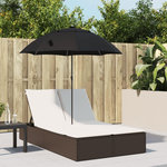 VIDAXL Chaise longue double avec coussins et parasol marron poly rotin