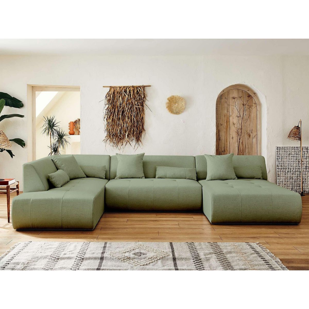 LISA DESIGN Onyx - canapé modulable panoramique d'angle gauche 7 places - en tissu