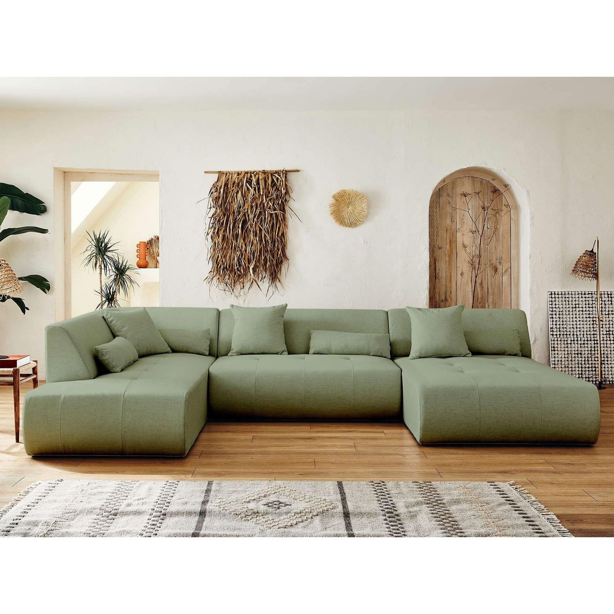 LISA DESIGN Onyx - canapé modulable panoramique d'angle gauche 7 places - en tissu