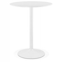 Table haute de bar DOMINIK table bistrot ronde hauteur réglable avec plateau  tournant en plastique blanc et socle en métal chromé