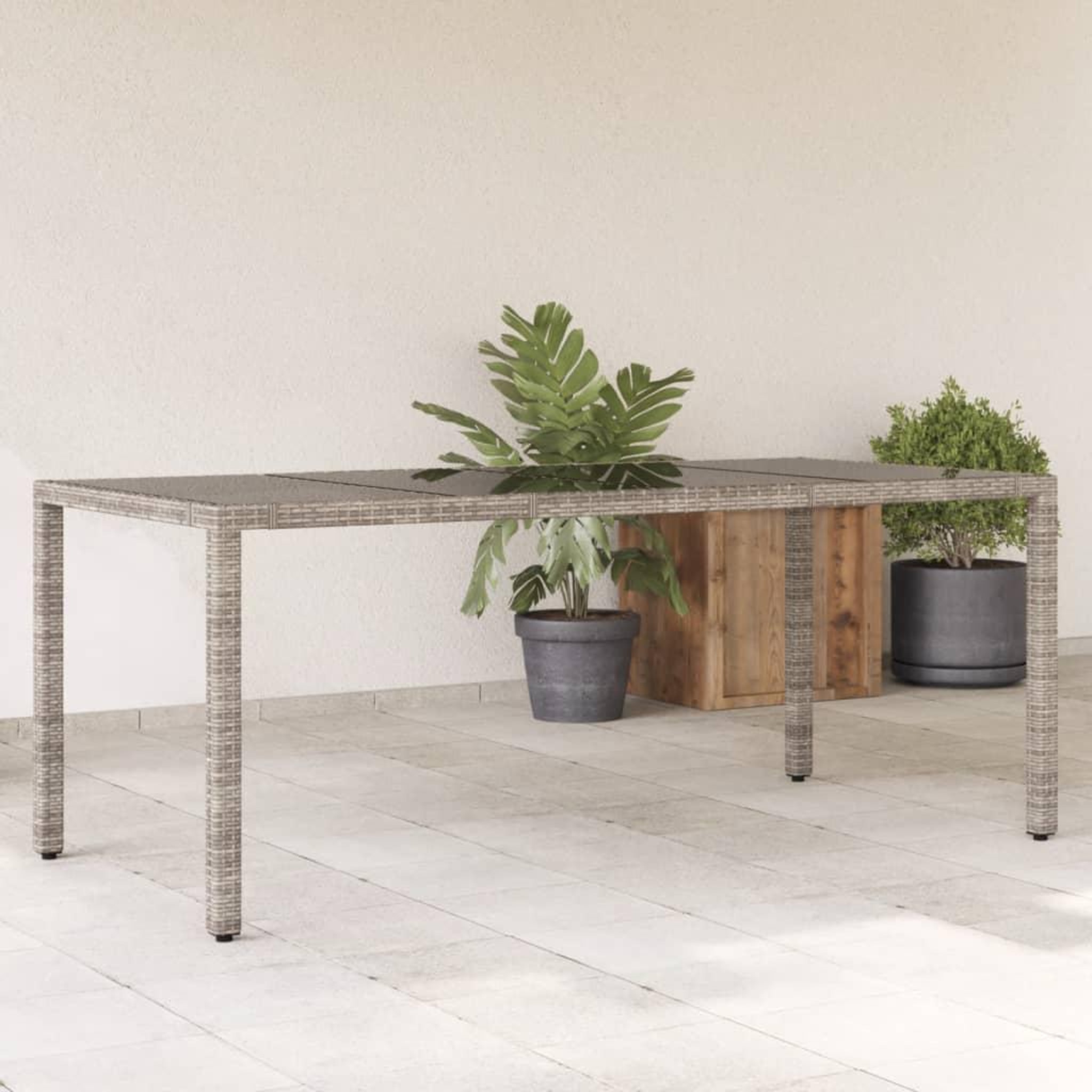 VIDAXL Table de jardin dessus en verre Gris 190x90x75cm Resine tressee