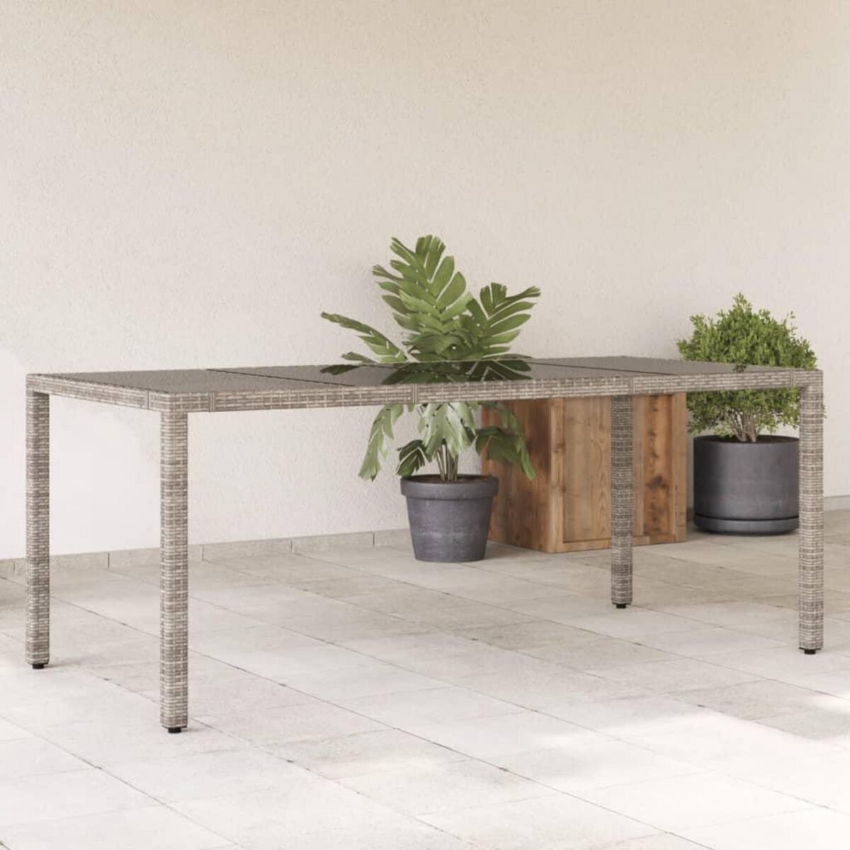 VIDAXL Table de jardin dessus en verre Gris 190x90x75cm Resine tressee