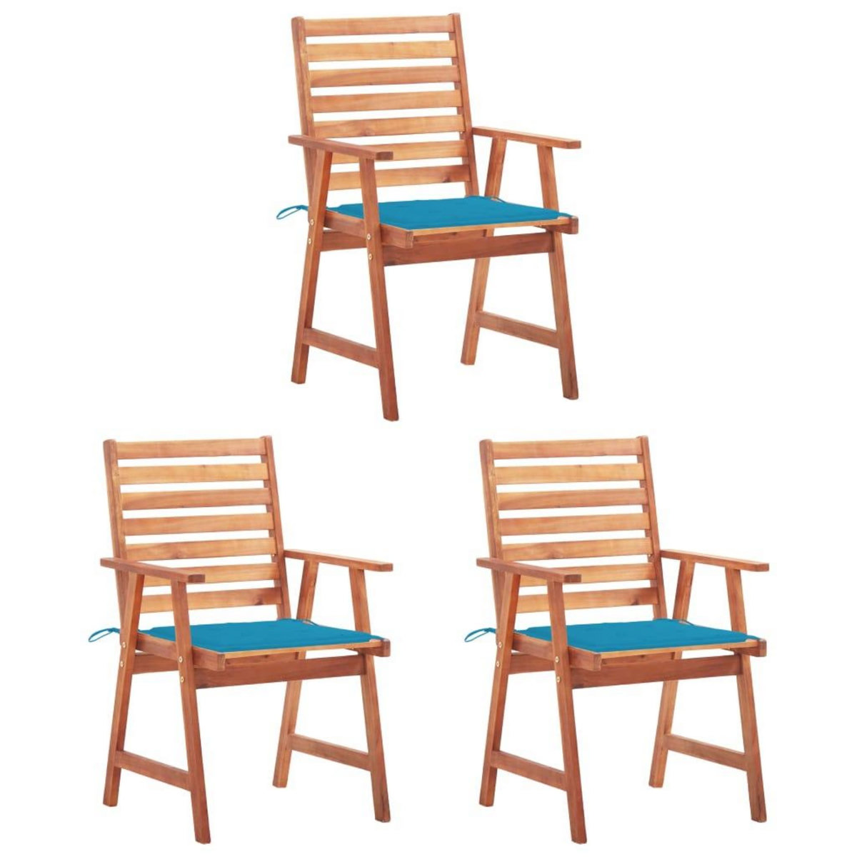VIDAXL Chaises a manger d'exterieur lot de 3 et coussins Acacia massif