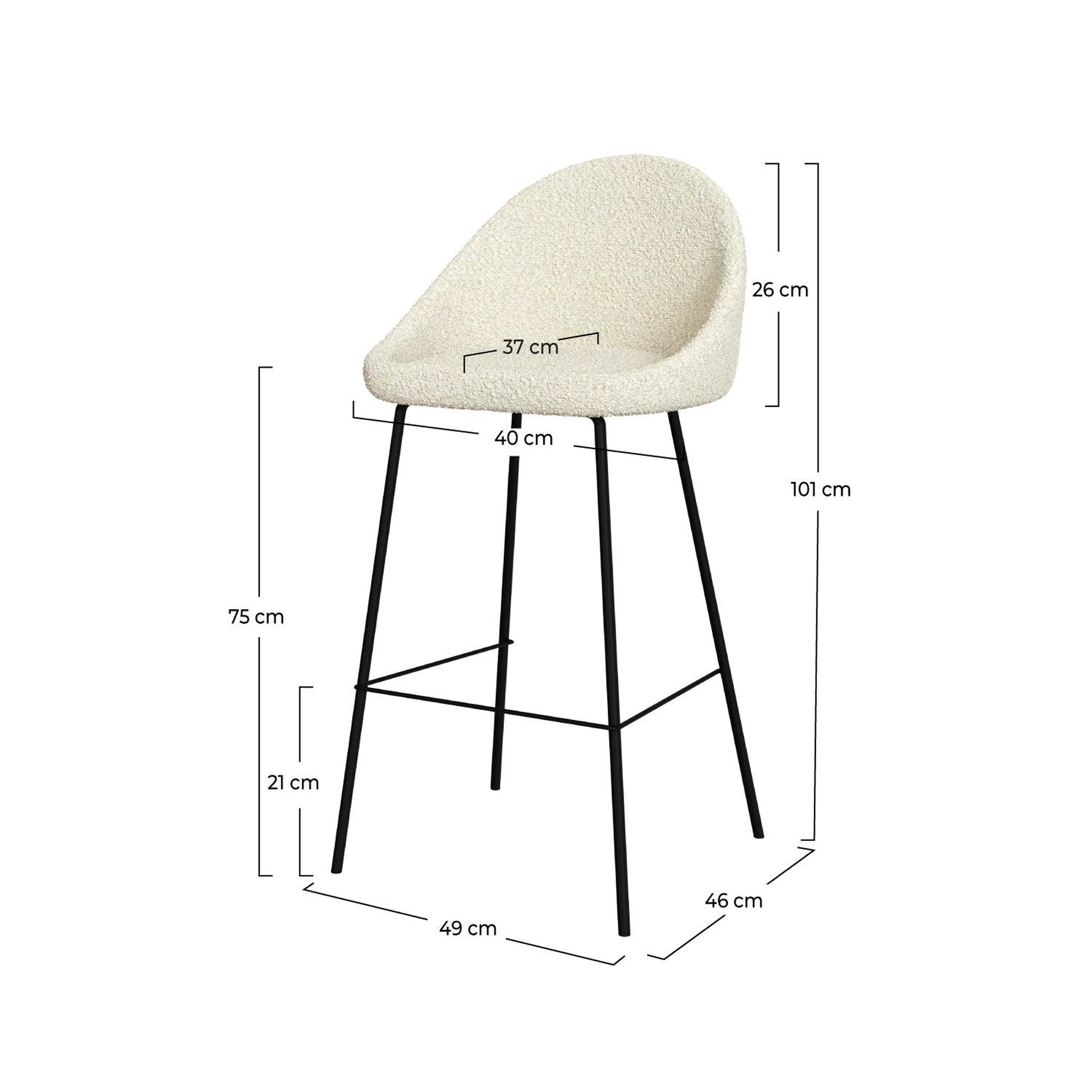 Voir la diapositive 4 : MAISON PAVANE Lot de 2 chaises de bar en tissu bouclette blanche 75 cm-misty