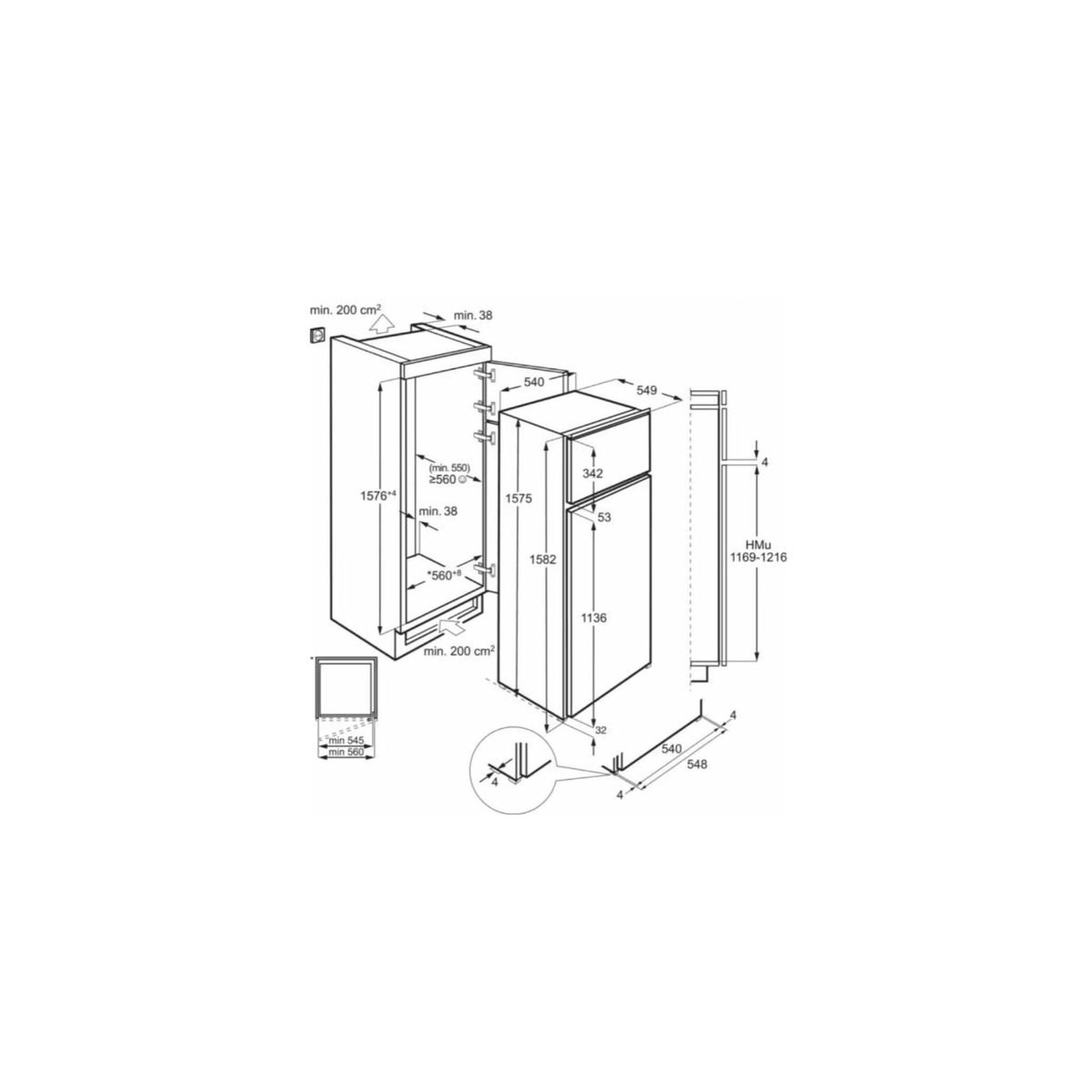 Voir la diapositive 4 : ELECTROLUX Réfrigérateur combiné encastrable à glissières 249l - kts5le16s