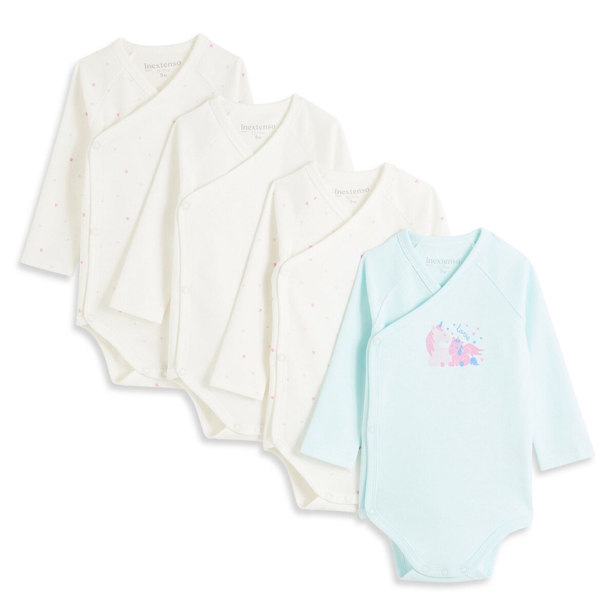INEXTENSO Lot de 4 bodys manches longues en coton bébé pas cher - Auchan.fr