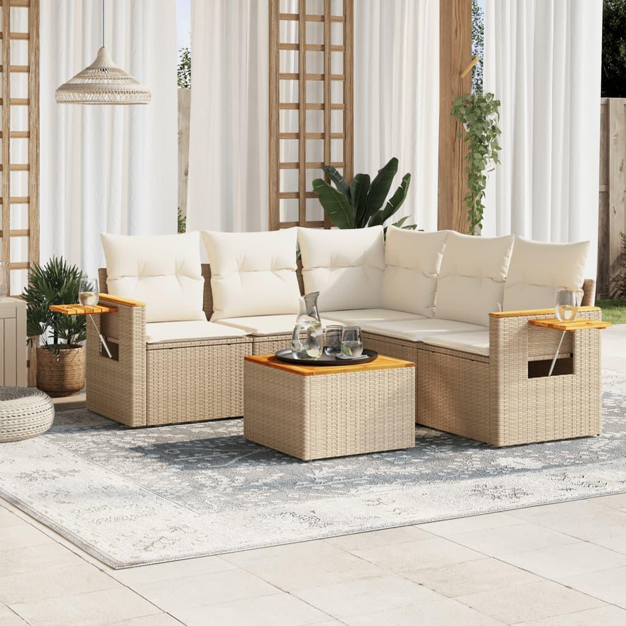 VIDAXL Salon de jardin avec coussins 6 pcs beige resine tressee