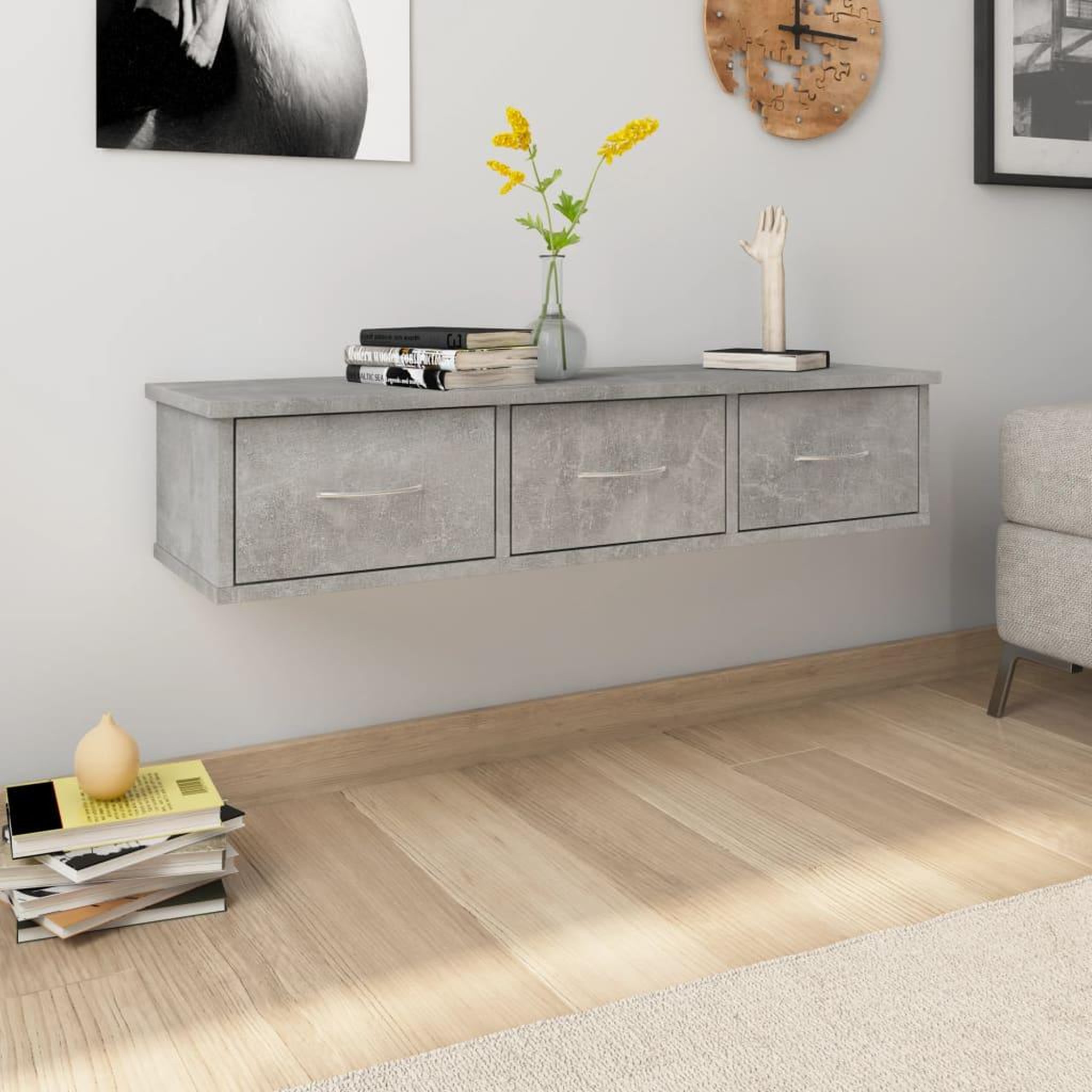 Voir la diapositive 1 : VIDAXL Etagere murale avec tiroirs Gris beton bois d'ingenierie