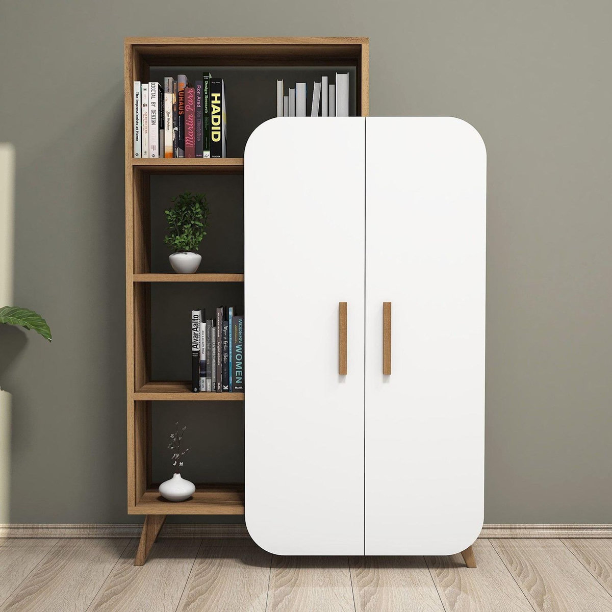Habitat et Jardin Bibliothèque en bois  Form  90 x 32 x 132 cm - Noyer