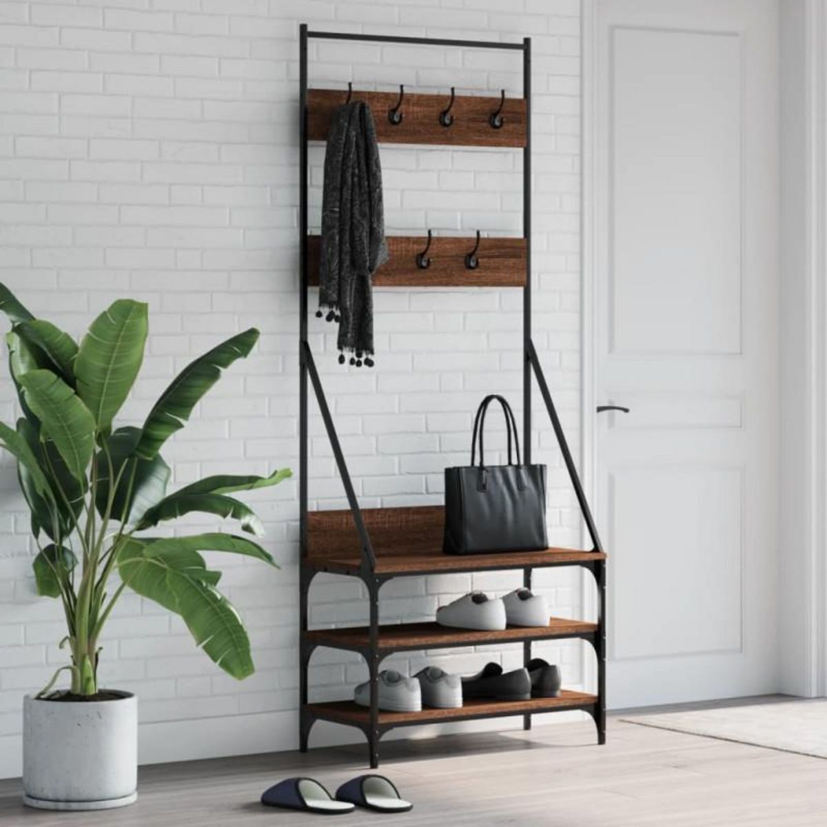 VIDAXL Porte vêtements et rangement des chaussures chêne marron
