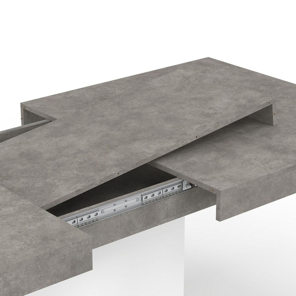 ID MARKET Table à manger extensible rectangle EDEN 6-10 personnes béton et blanc 160-200 cm