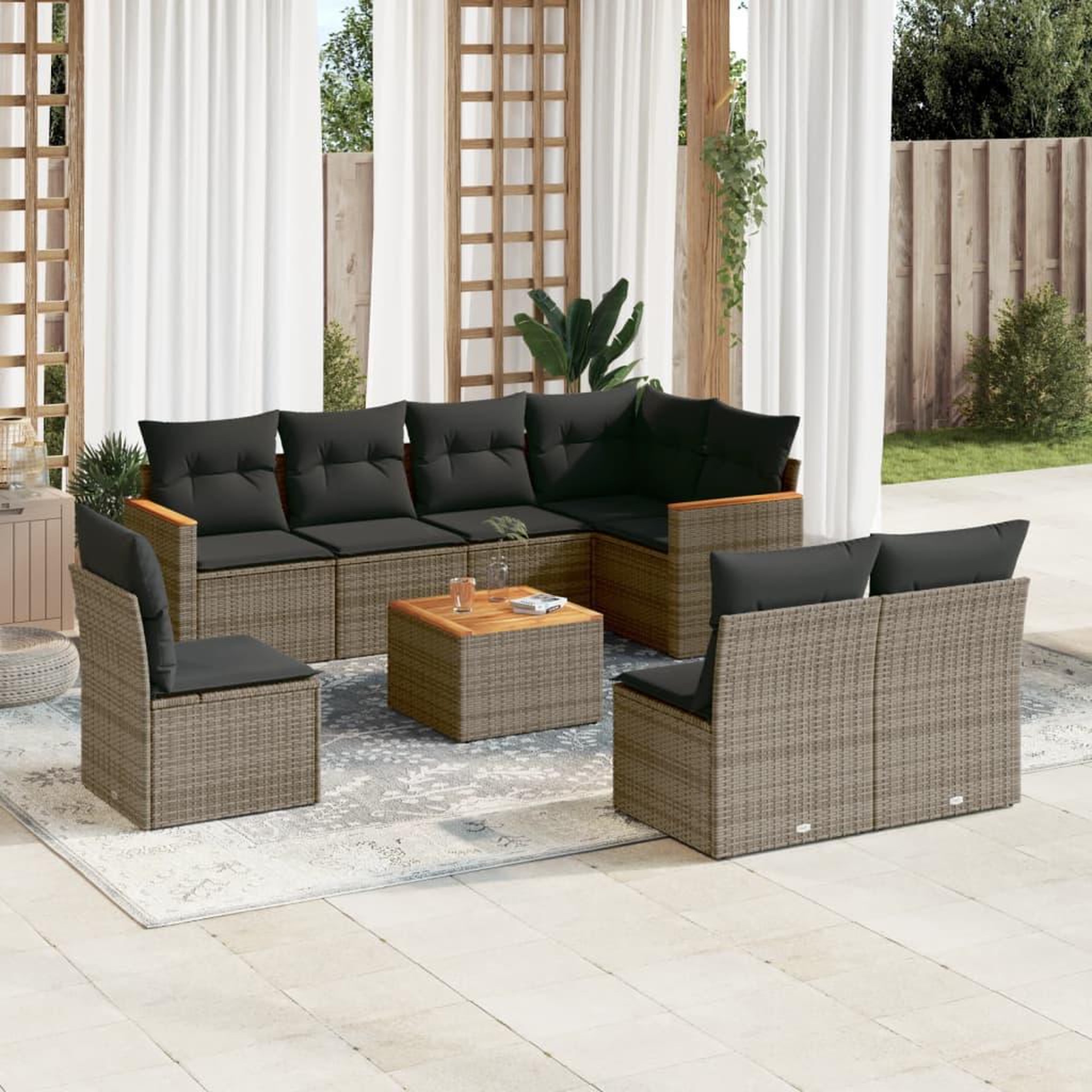 VIDAXL Salon de jardin 9 pcs avec coussins gris resine tressee