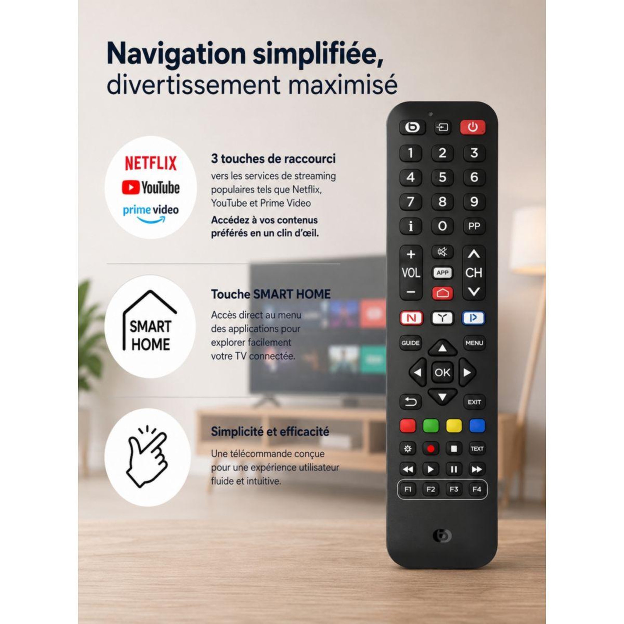Voir la diapositive 3 : ESSENTIEL B Télécommande pour TV EssB Listo