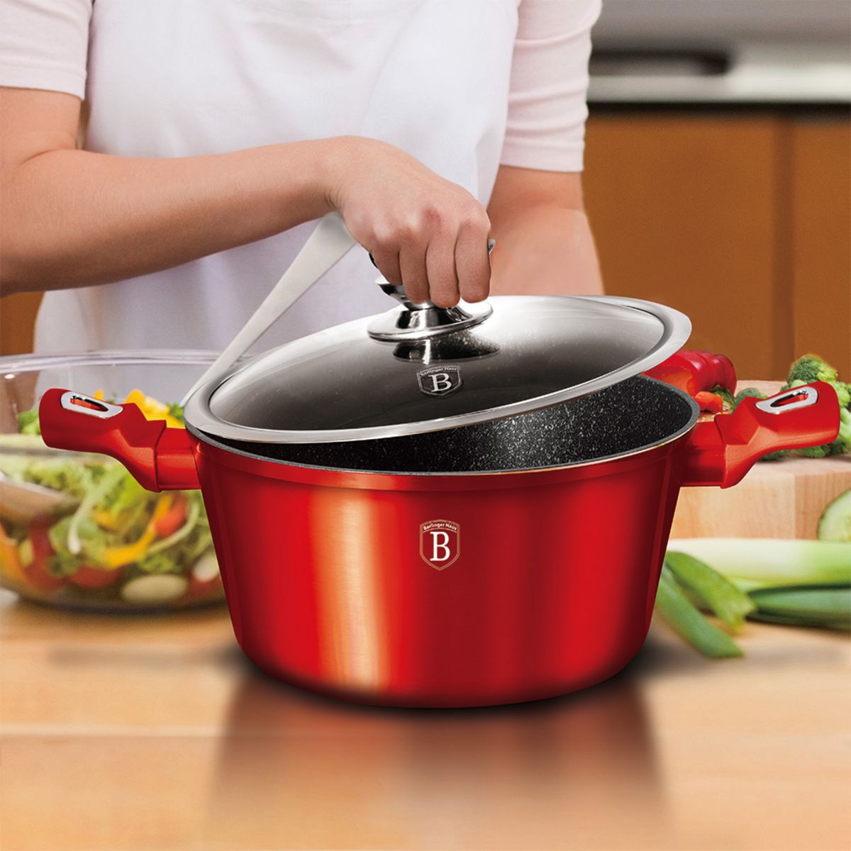 BERLINGER HAUS Lot faitout 24 cm + poêle 24 cm induction Aluminium forgé rouge métal 