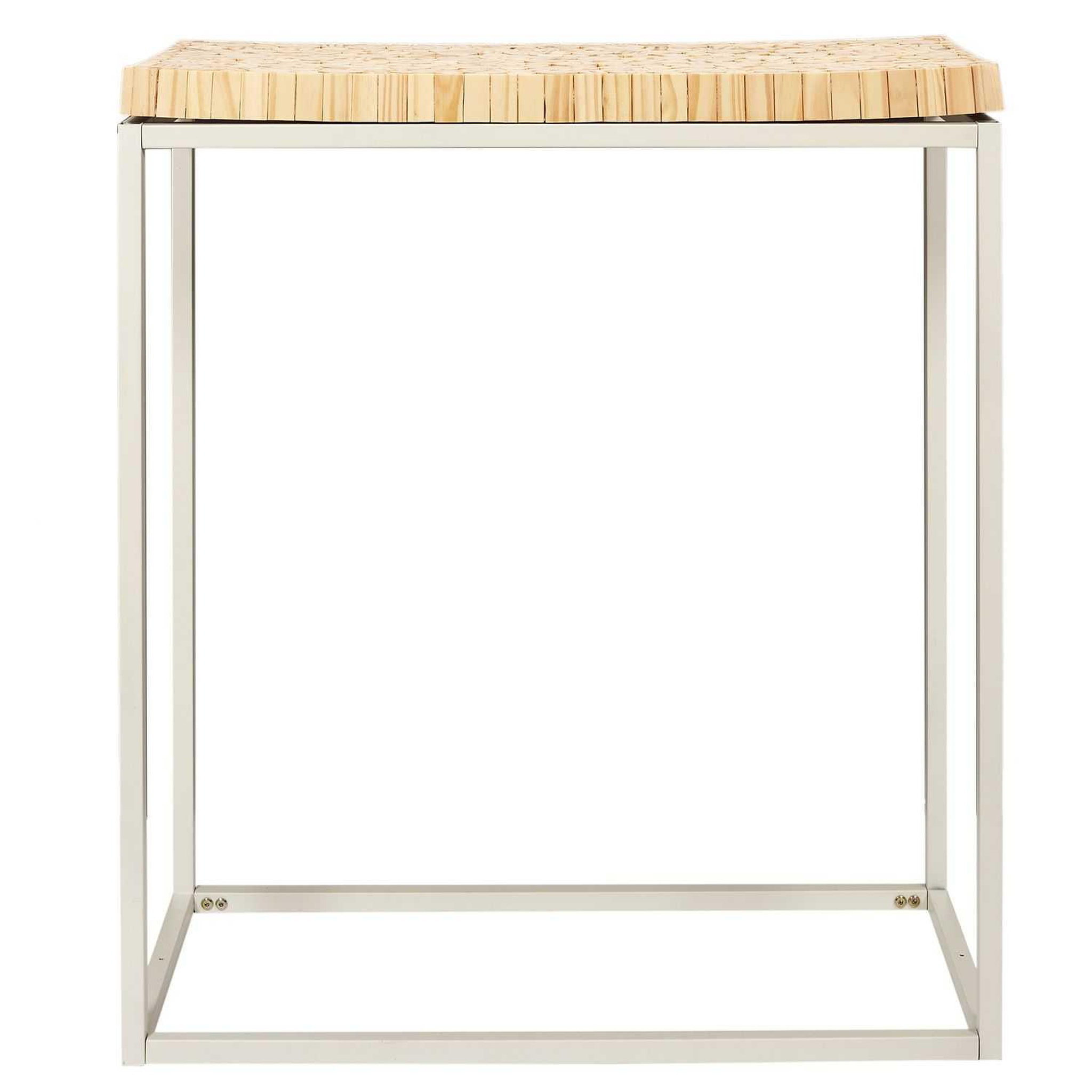 Voir la diapositive 5 : TOILINUX Console effet rondin de bois en métal et mdf - blanc et beige.
