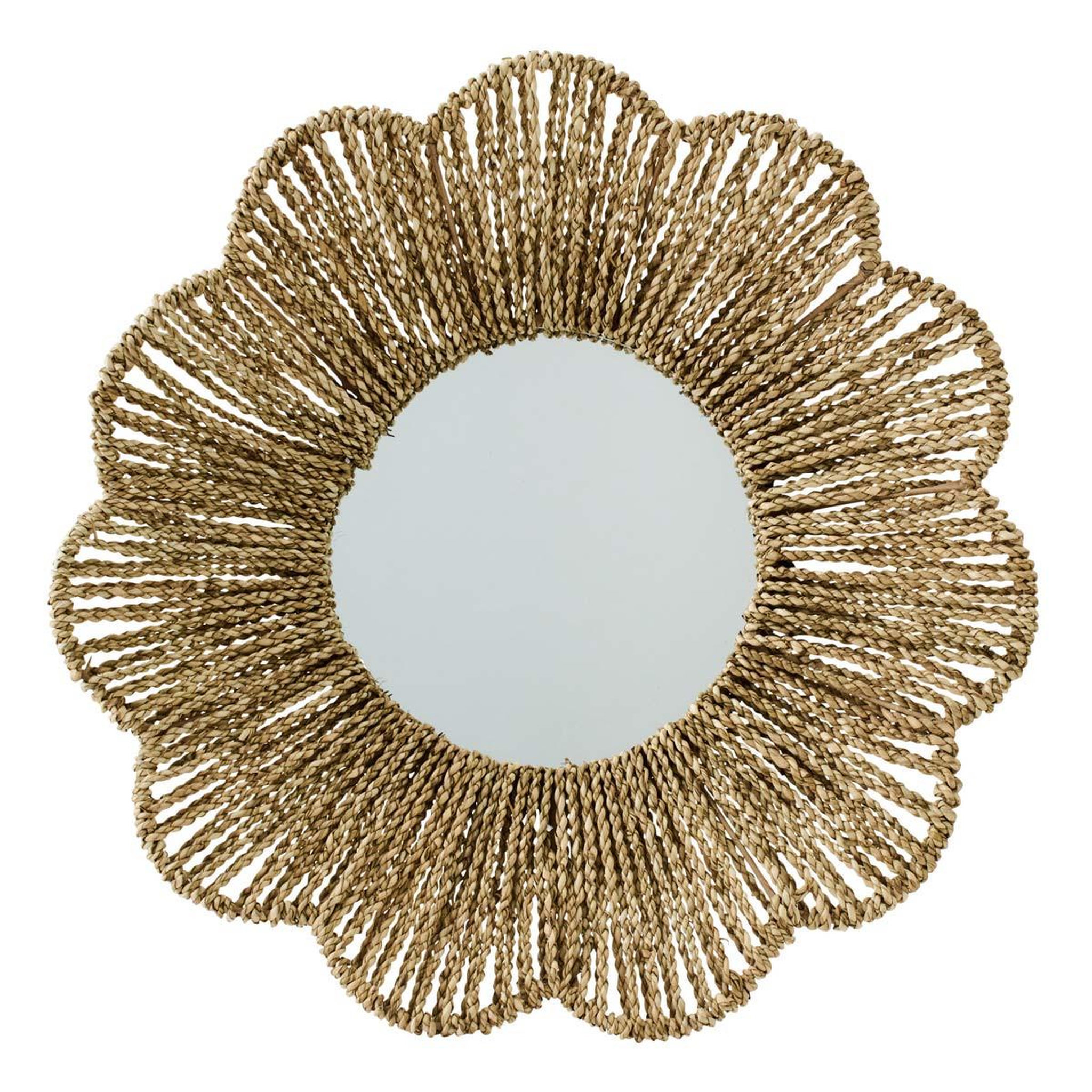 J-LINE Miroir Mural en Jonc  Fleur  50cm Naturel