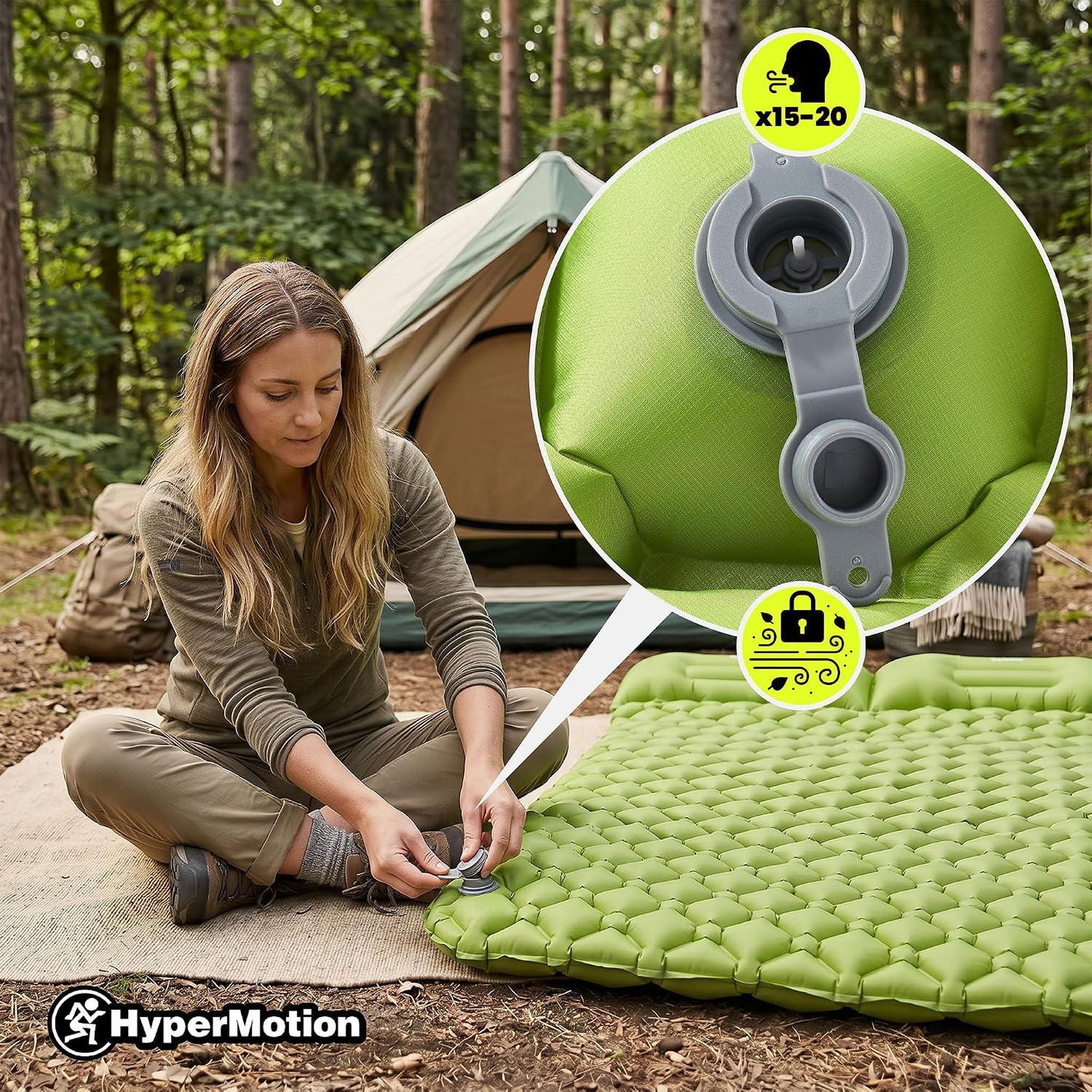 Voir la diapositive 6 : HYPERMOTION Matelas Gonflable 2 Places Camping, HyperMotion avec Oreillers Intégrés