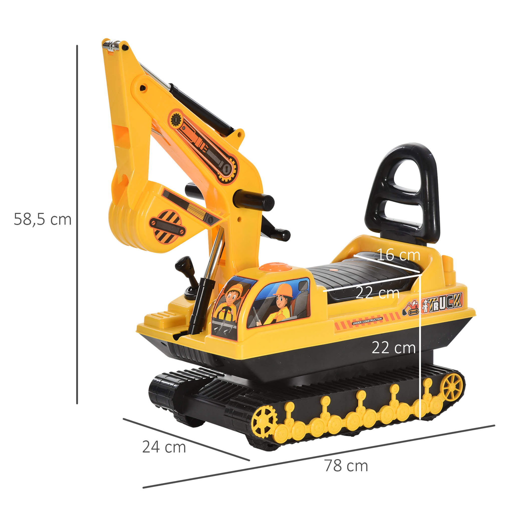 Voir la diapositive 3 : HOMCOM Porteur enfant tractopelle 12-36 mois coffre klaxon fonction pivotante jaune