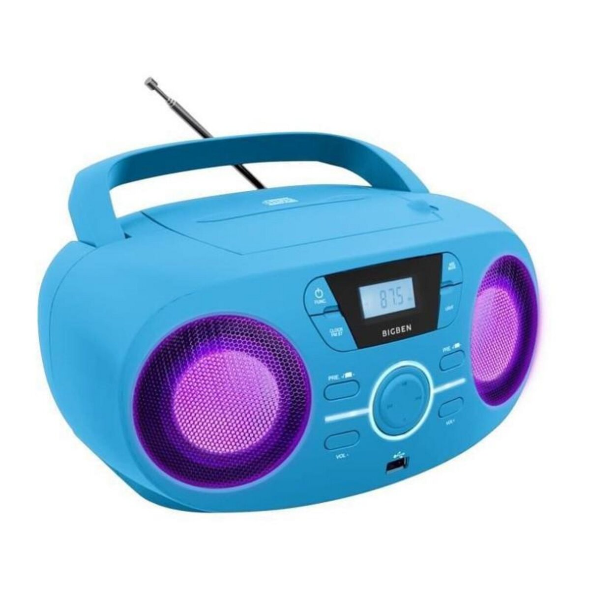 Bigben BIGBEN CD61BLUSB Lecteur Radio Cd Portable Usb Bleu + Speakers Lumineux