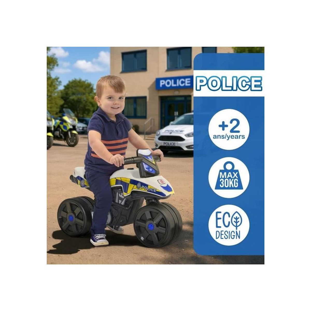 FALK Draisienne Moto Police - FALK - Larges roues et Guidon directionnel - Fabriqué en France - 40% de plastique recyclé - Des 2 an