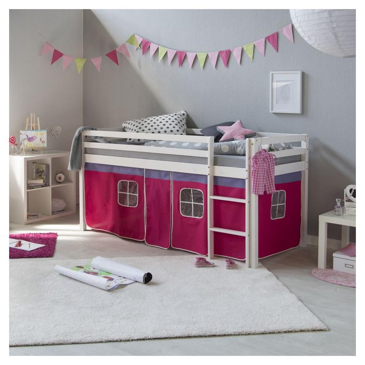 HomeStyle4U Lit rose mi-haut 90x200 cm sommier matelas