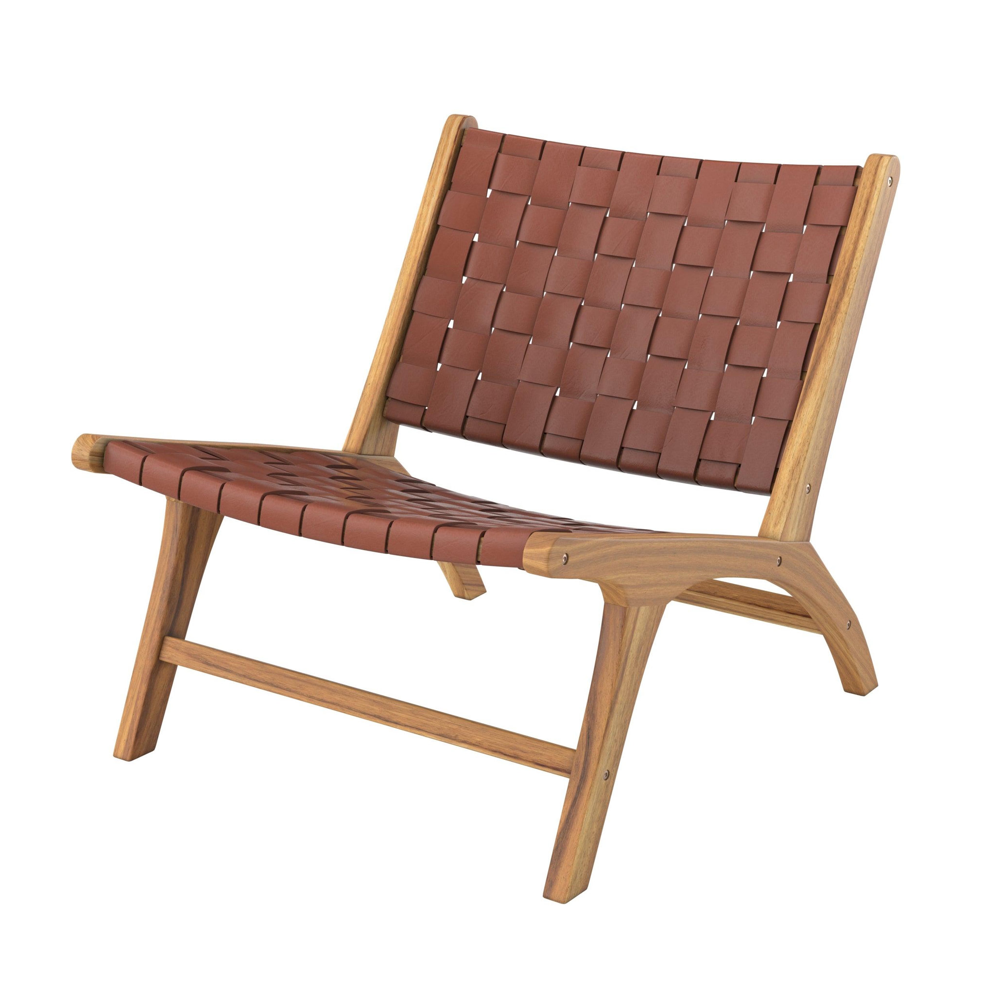 Voir la diapositive 5 : MAISON PAVANE Fauteuil en teck et cuir tressé marron-kuna