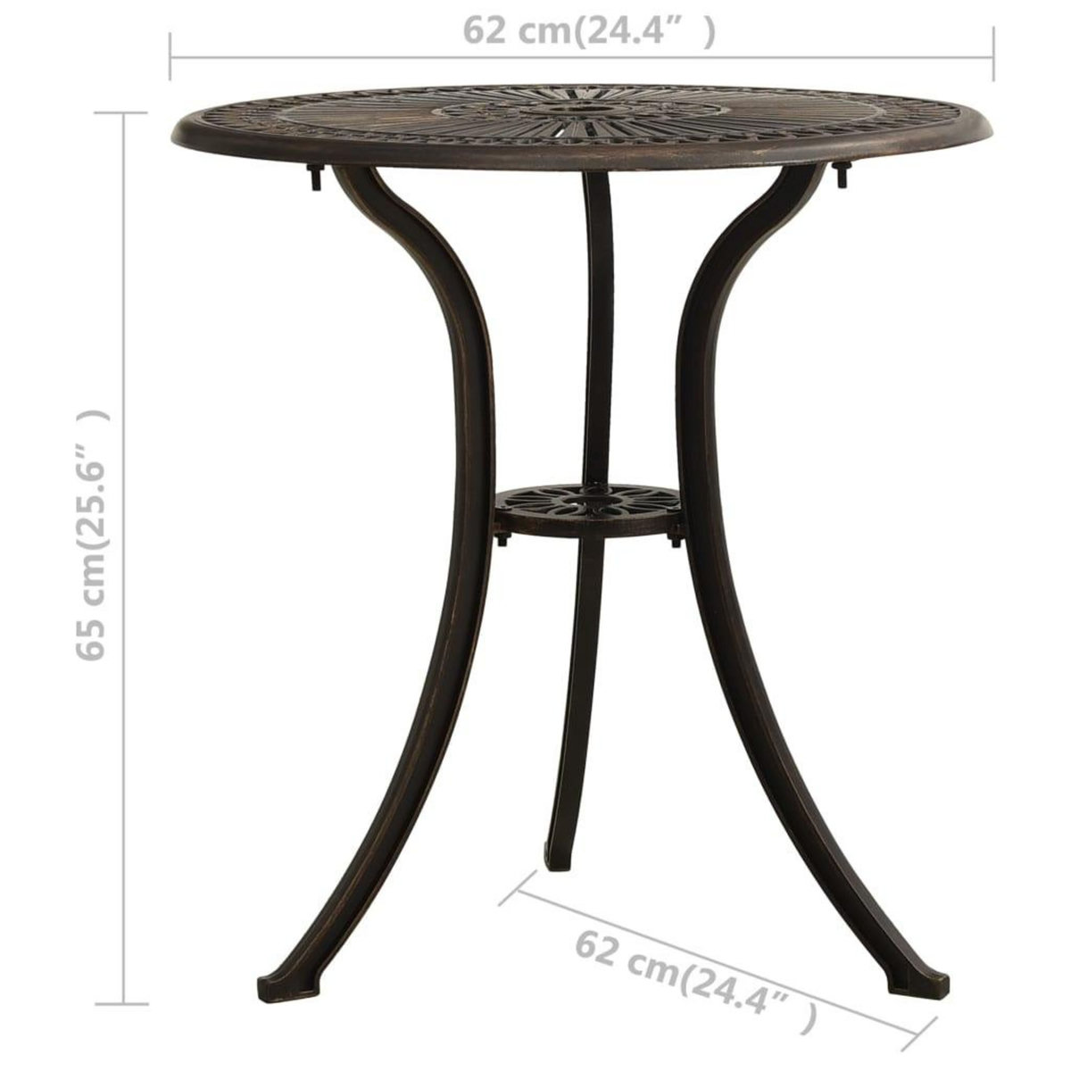 VIDAXL Table de jardin Bronze 62x62x65 cm Aluminium coule